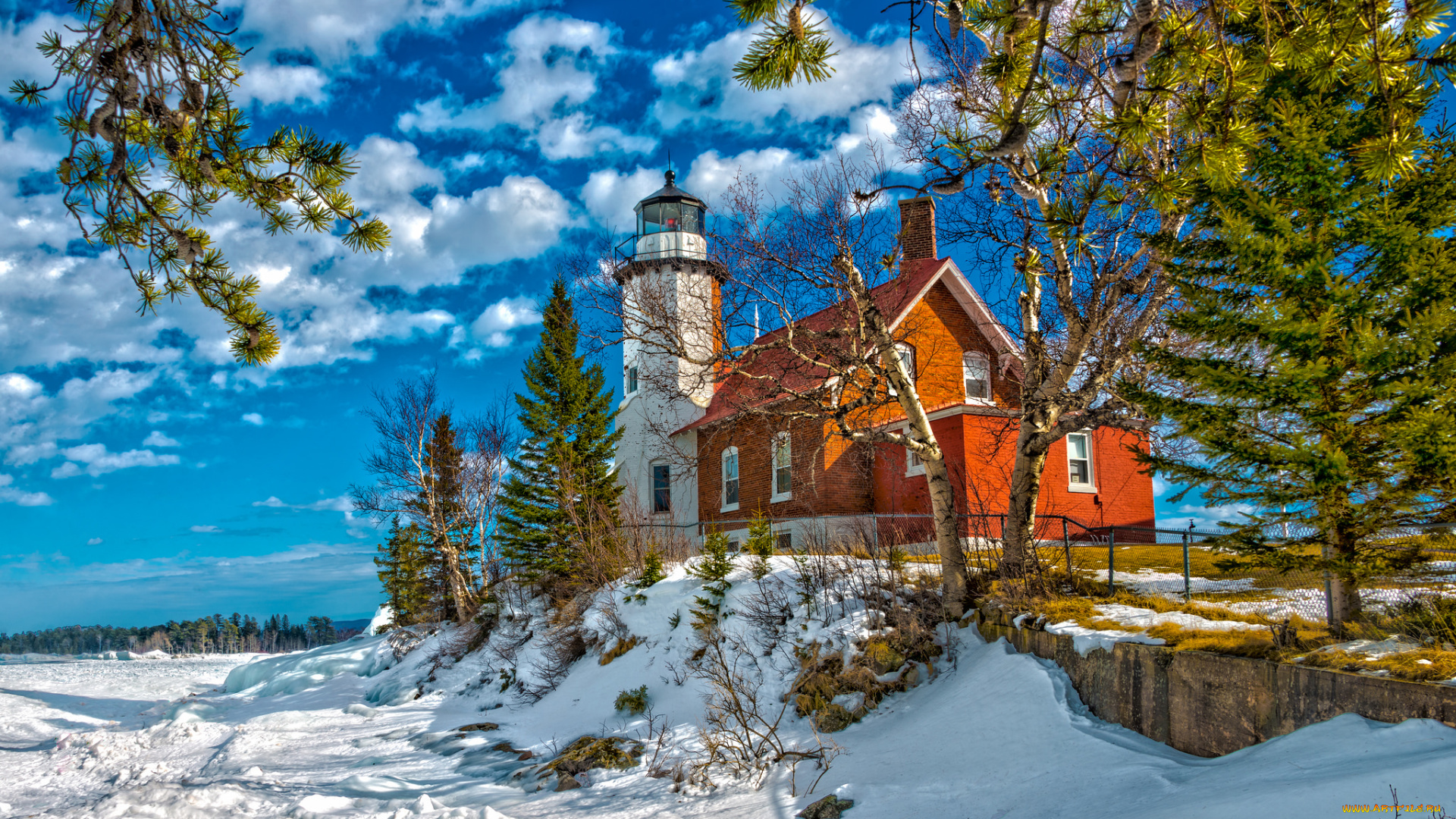 природа, маяки, побережье, маяк, снег