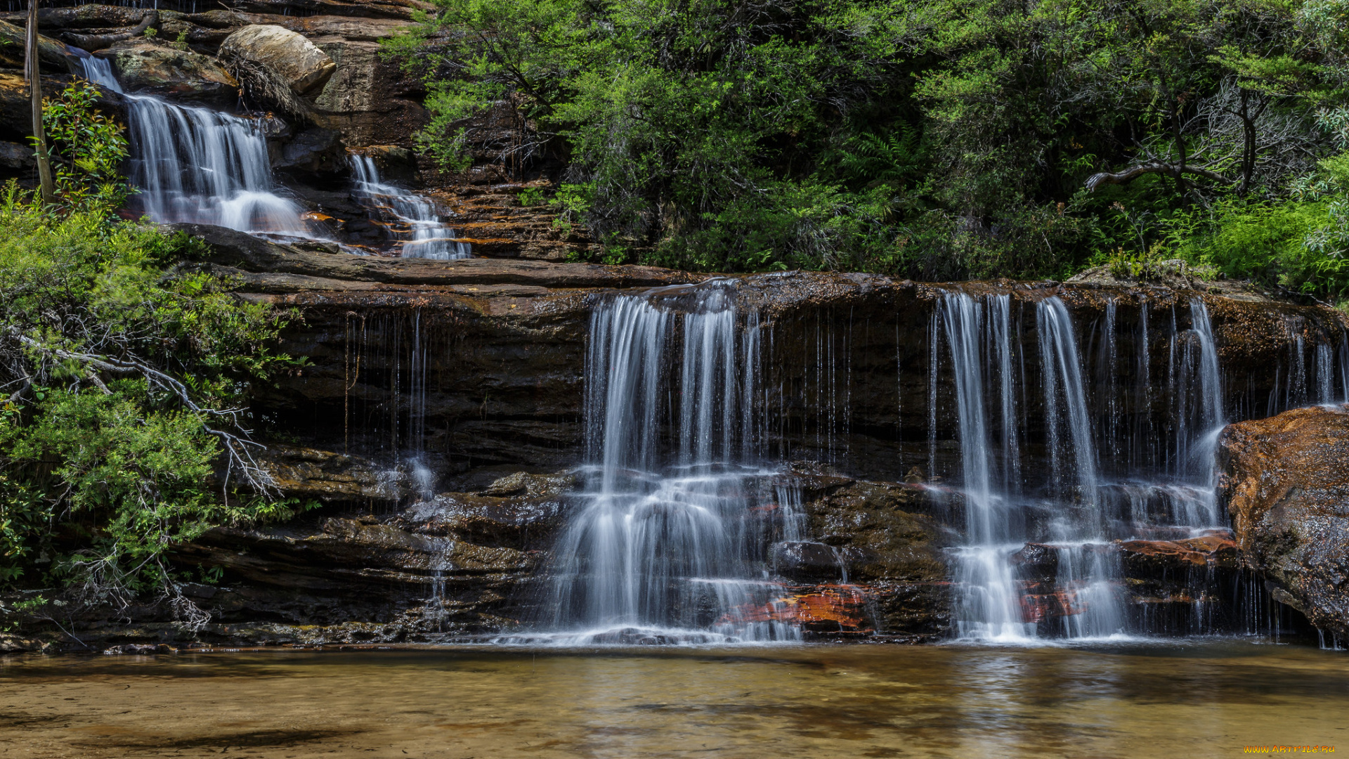 природа, водопады, лес, река, водопад