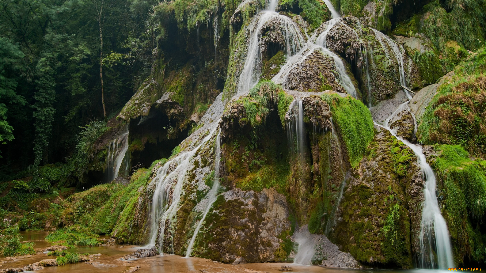 природа, водопады, река, лес, водопад