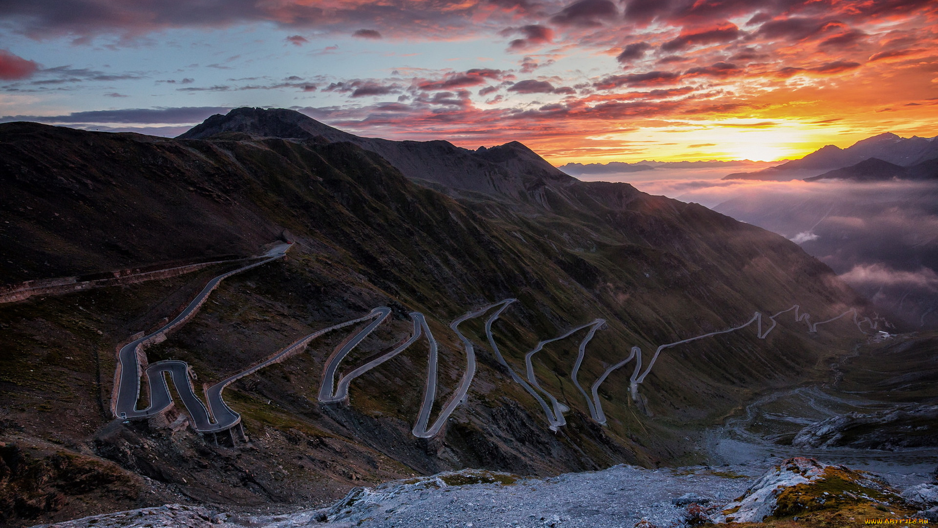 природа, восходы, закаты, гора, дорога, закат