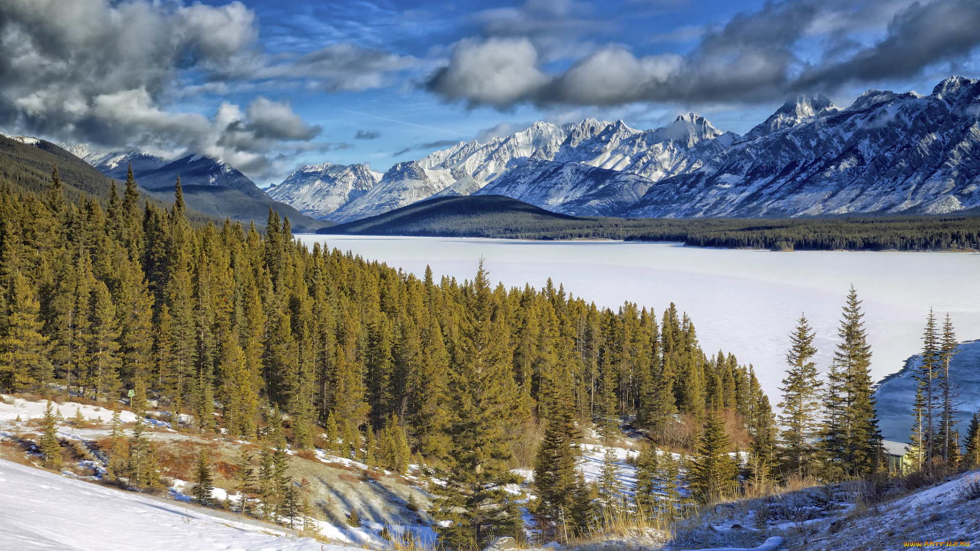 природа, зима, снег, лес, горы