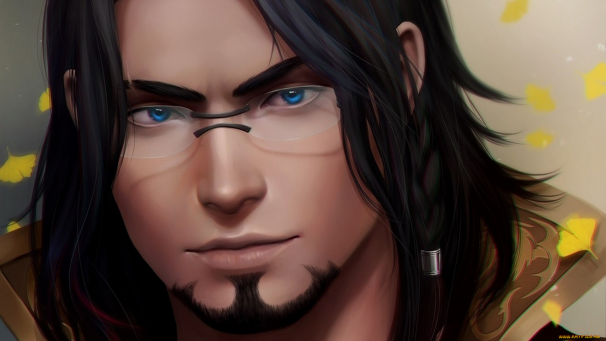 разное, арты, портрет, шатен, взгляд, бородка, очки, парень, арт