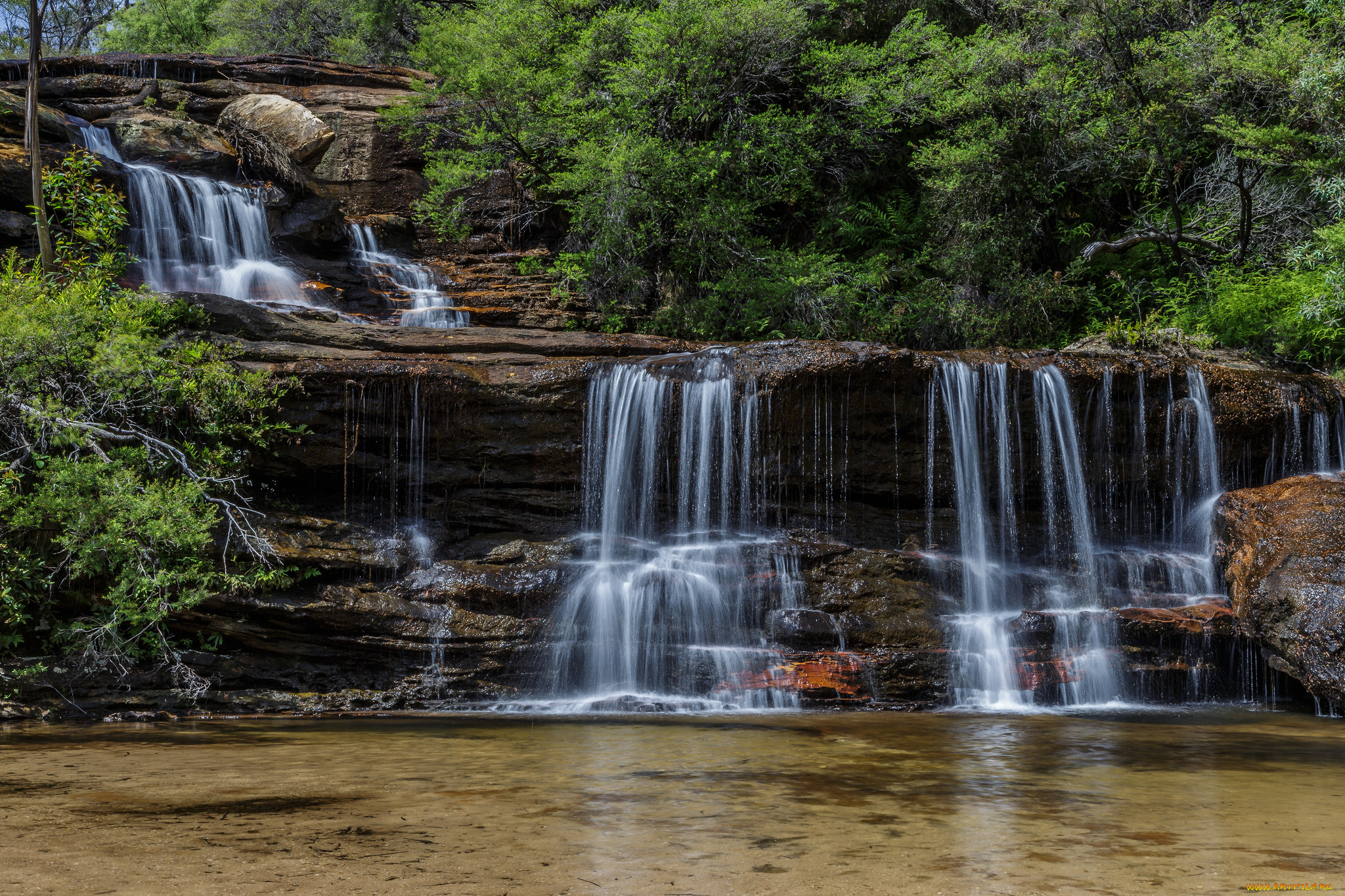природа, водопады, лес, река, водопад