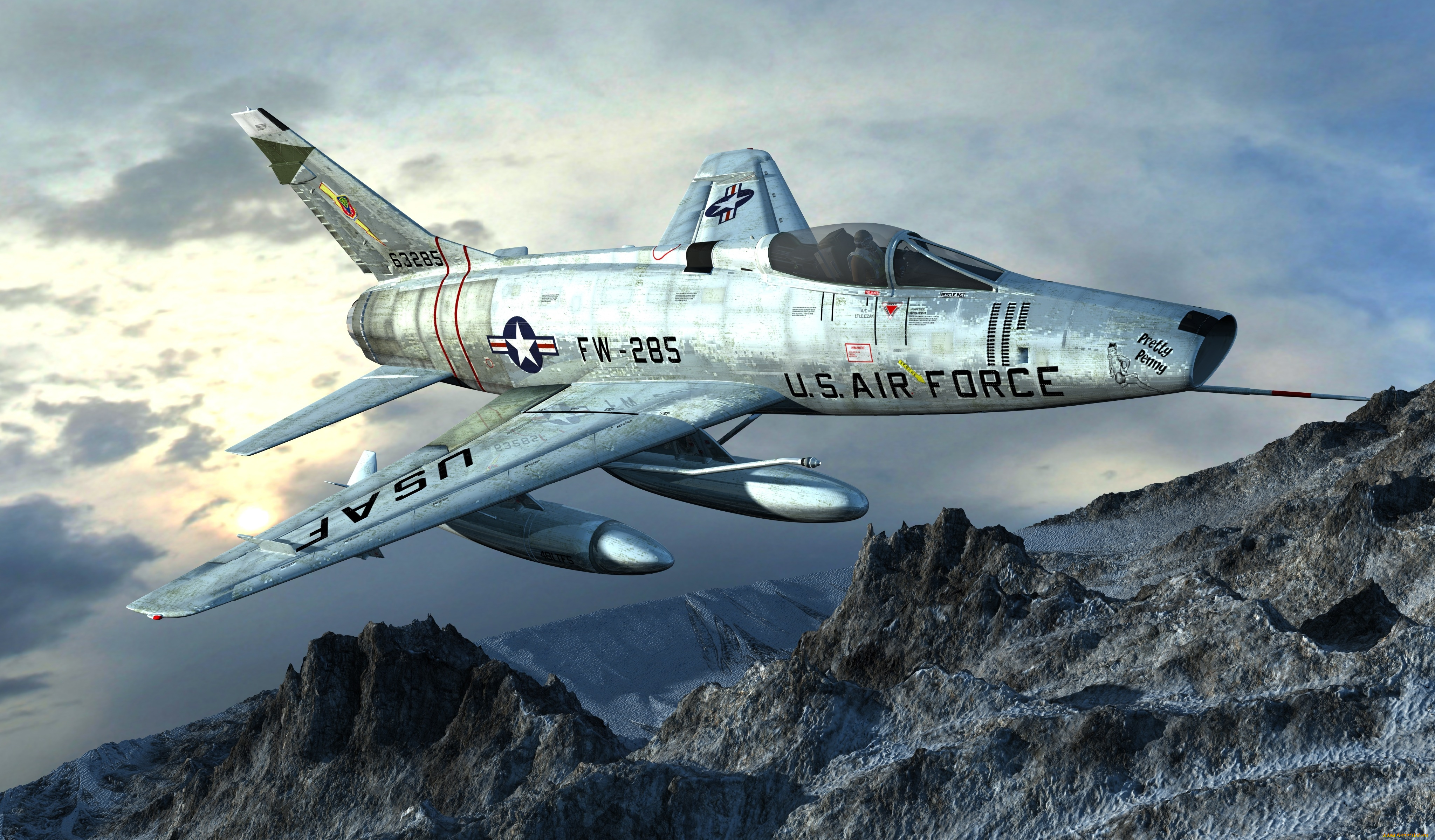 авиация, 3д, рисованые, v-graphic, самолет, полет, облака, горы