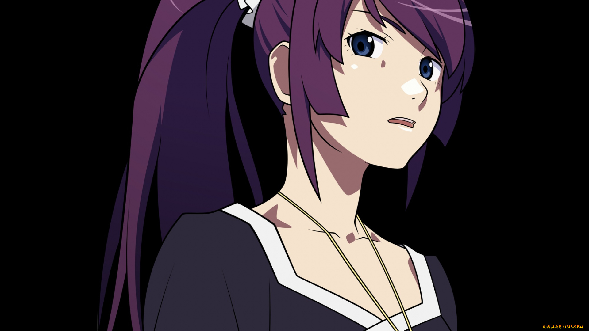 аниме, bakemonogatari, девушка, взгляд, фон