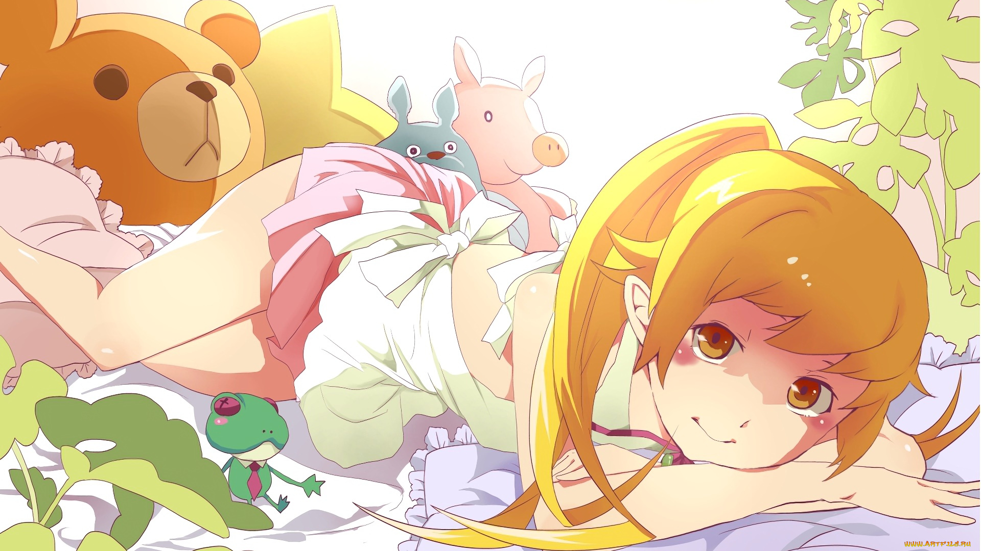 аниме, bakemonogatari, взгляд, фон, девушка