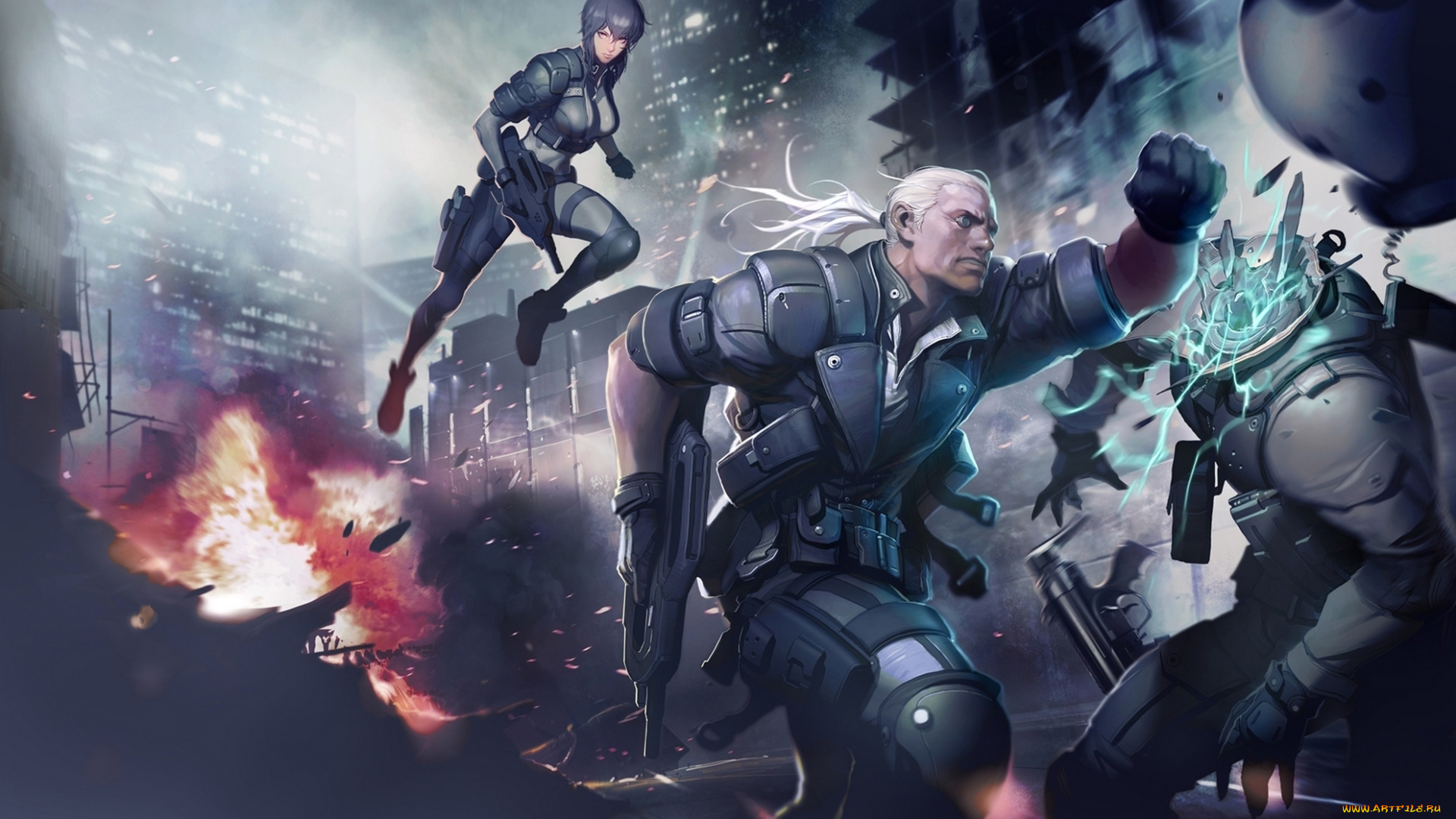 аниме, ghost, in, the, shell, мотоко, кусанаги, мужчина, девушка