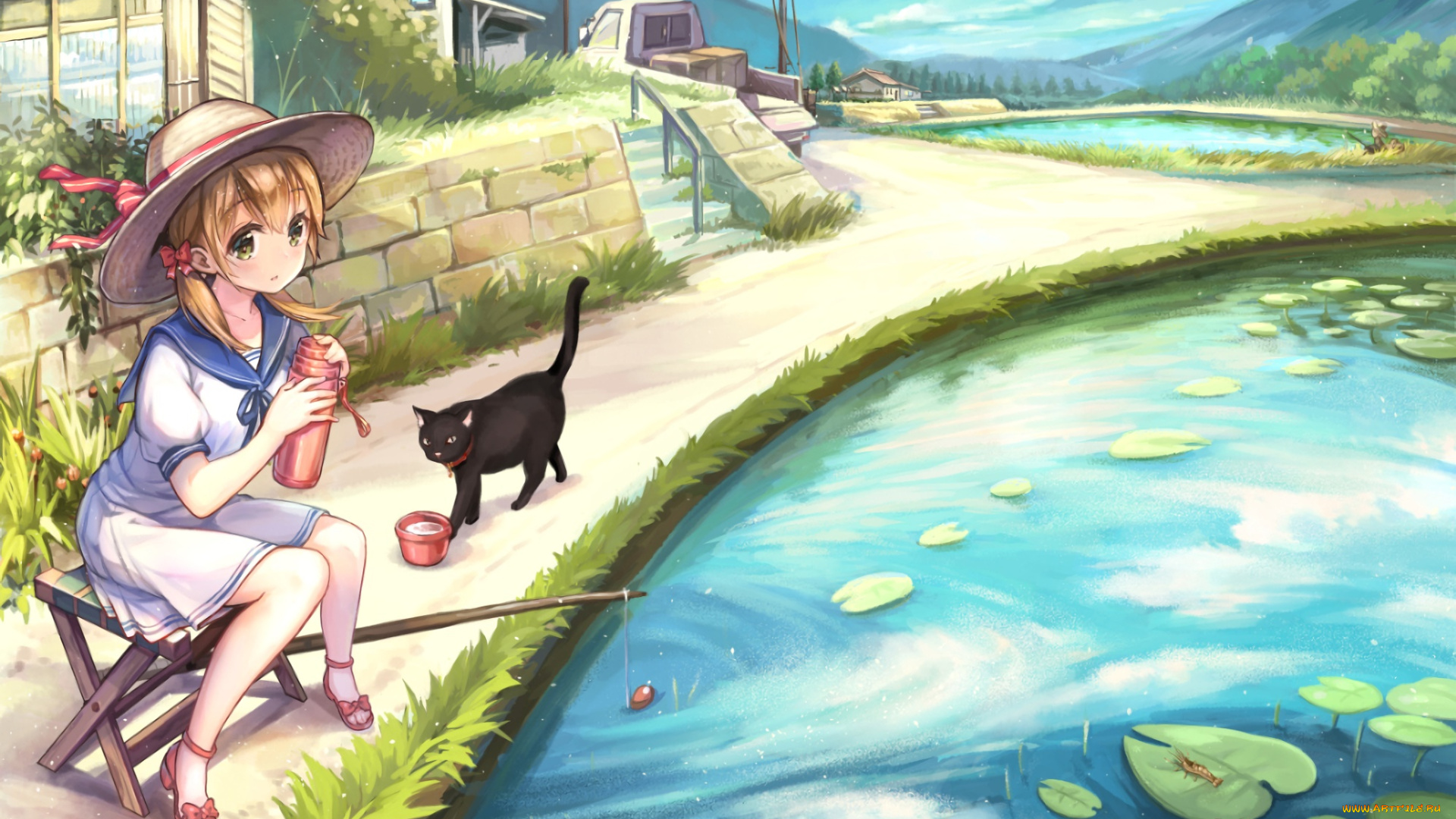 аниме, город, , улицы, , здания, фон, взгляд, девушка