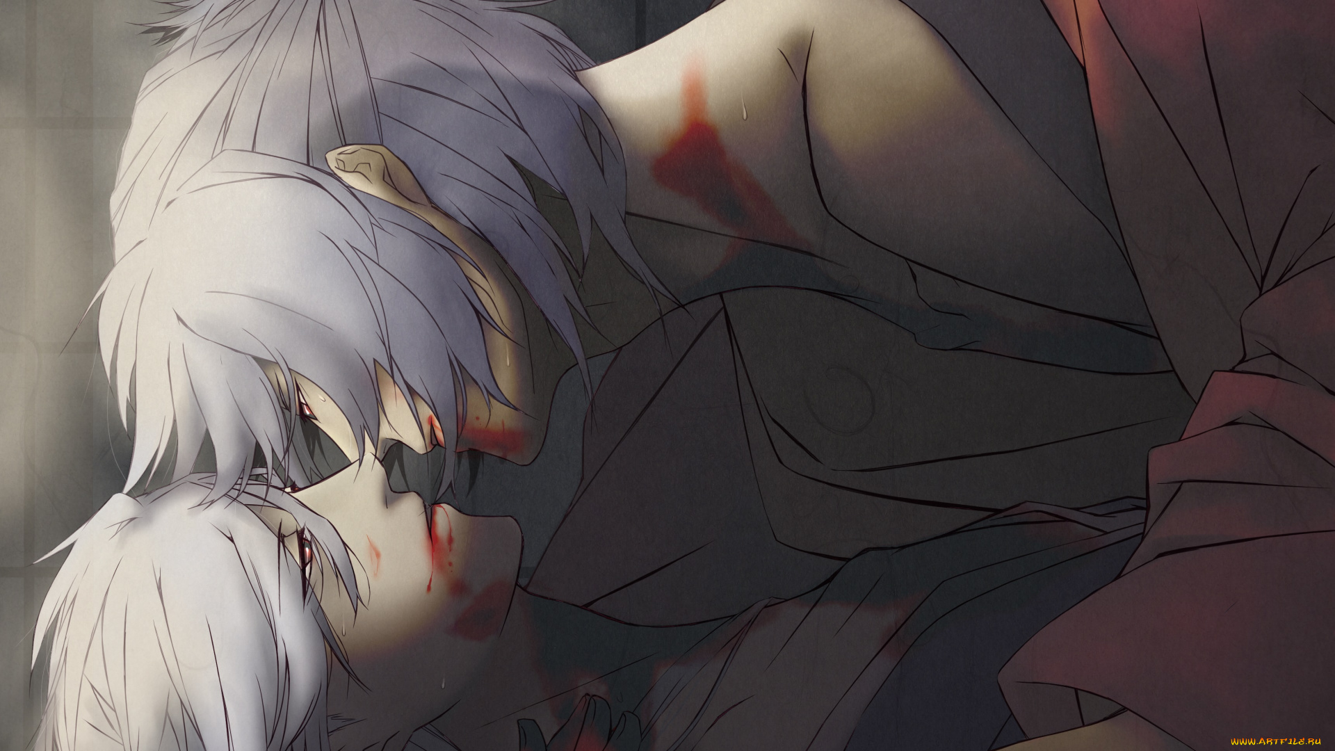 аниме, hakuouki, кровь, парни