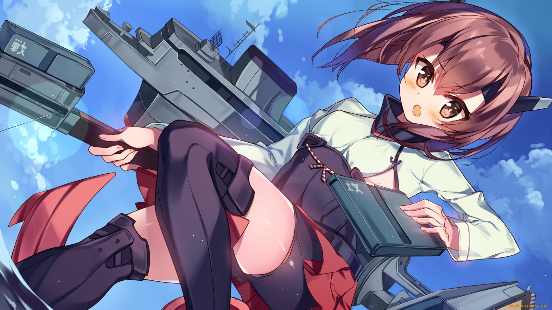 аниме, kantai, collection, взгляд, девушка, фон