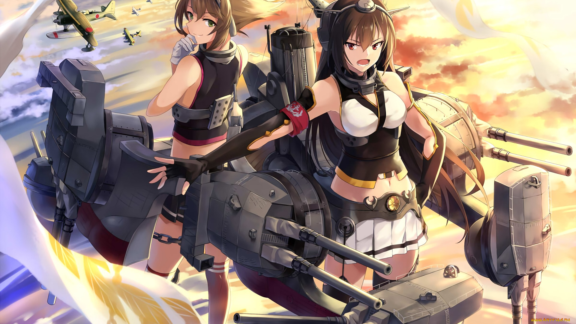 аниме, kantai, collection, взгляд, девушки, фон