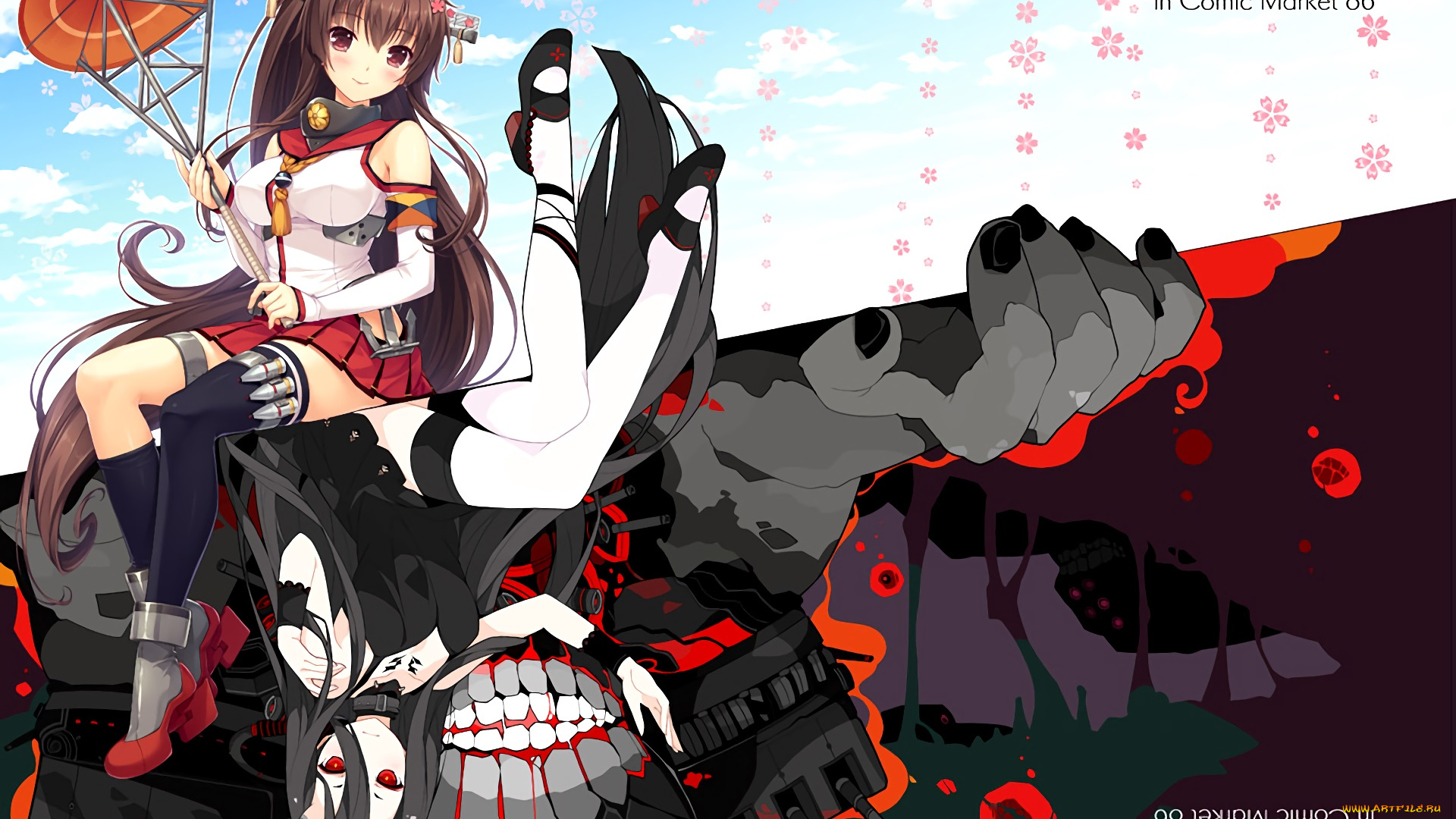 аниме, kantai, collection, взгляд, фон, девушка