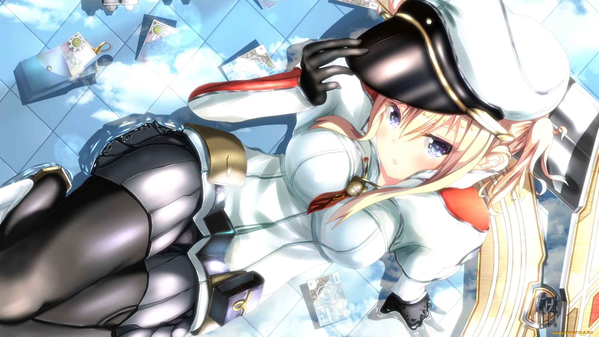 аниме, kantai, collection, взгляд, фон, грудь, девушка