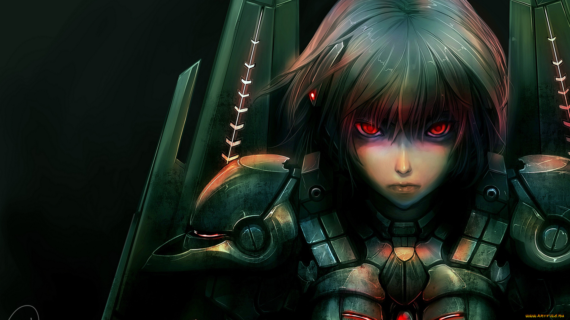 аниме, оружие, , техника, , технологии, art, shou, mai, меха, девушка, mechagirl, красные, глаза