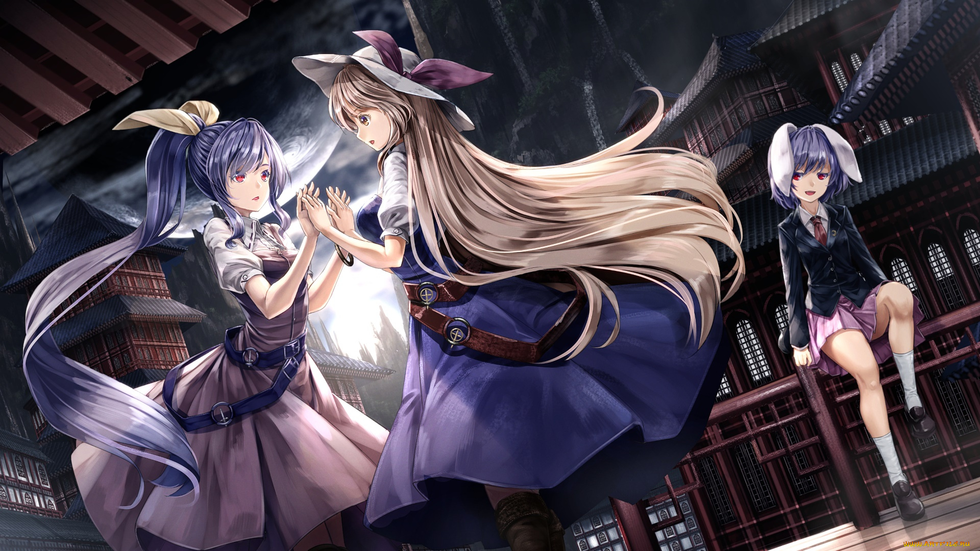 аниме, touhou, фон, девушки, взгляд