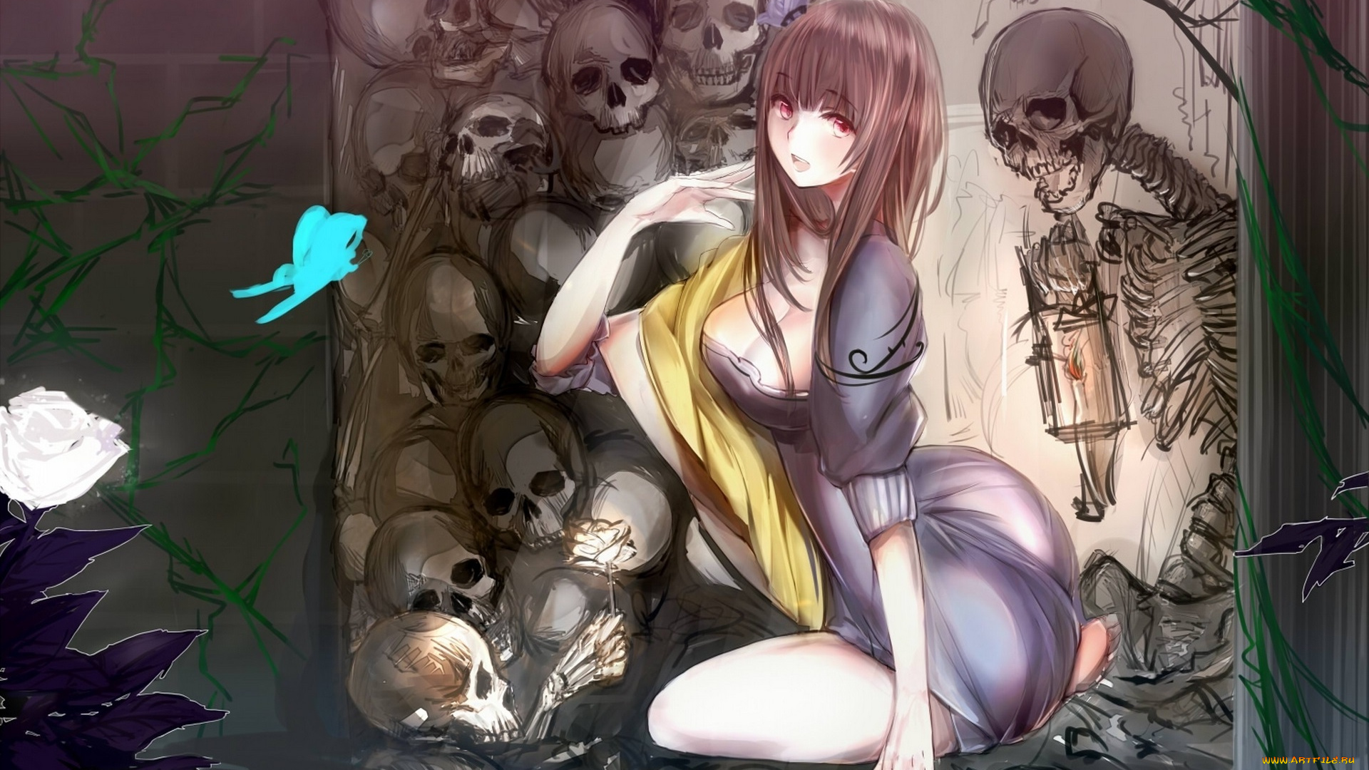 аниме, unknown, , другое, девушка, скелет