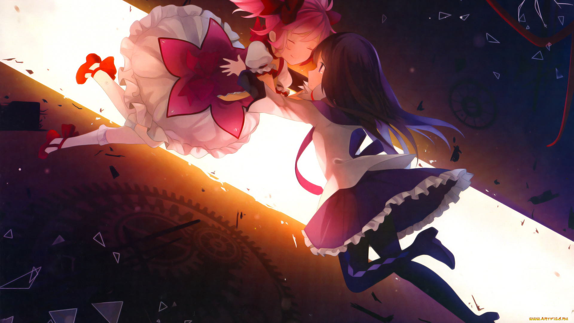 mahou, shoujo, madoka, magika, аниме, фон, взгляд, девушки