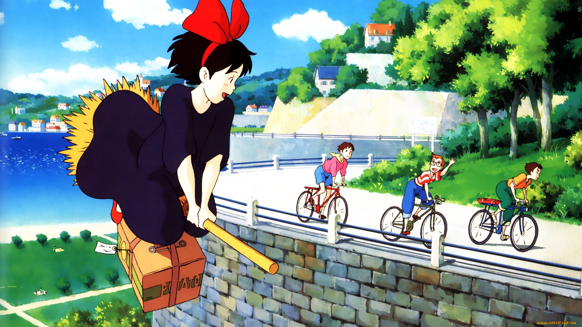 служба, доставки, кики, аниме, kiki`s, delivery, service, метла, город, полёт, коасный, бант, девочка, ведьма, мальчишки