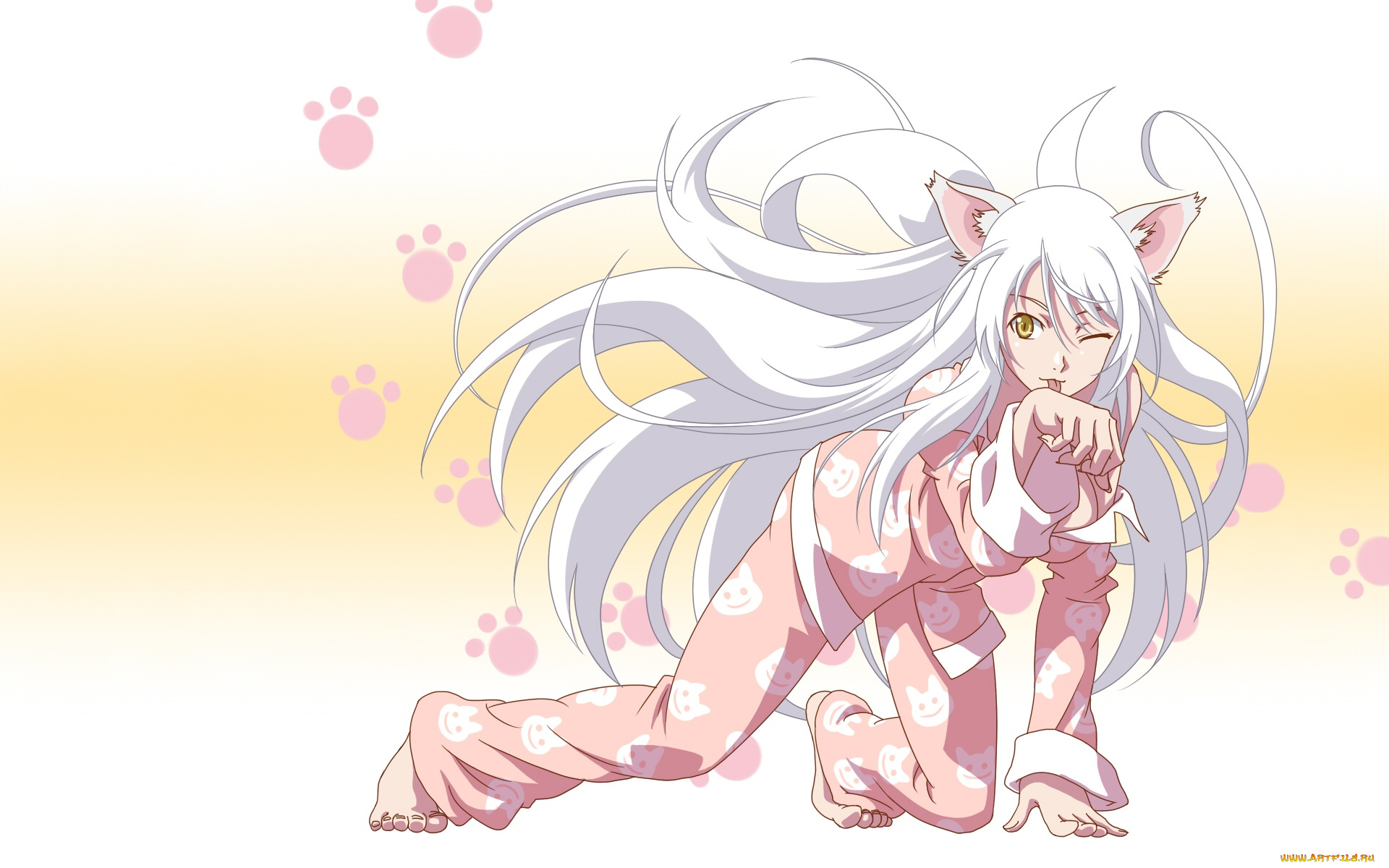 аниме, bakemonogatari, девушка, фон, взгляд