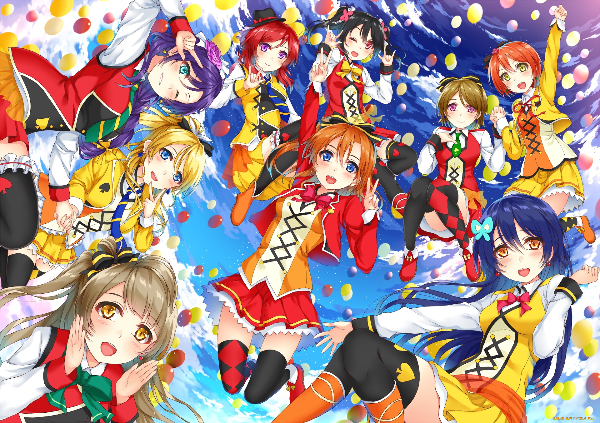 аниме, love, live, , school, idol, project, взгляд, девушки, фон