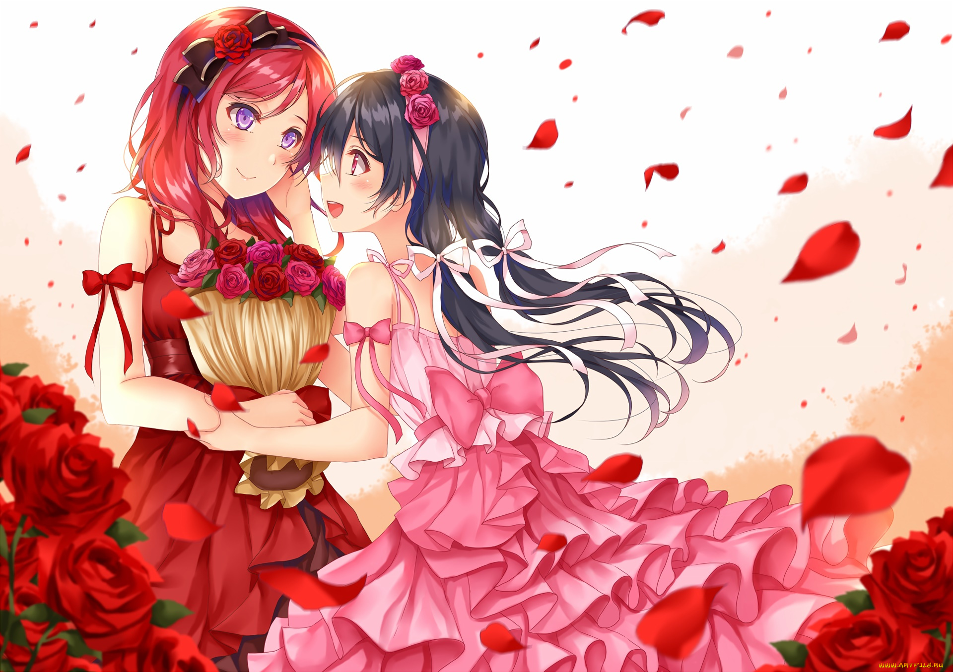 аниме, love, live, , school, idol, project, девушки, взгляд, фон