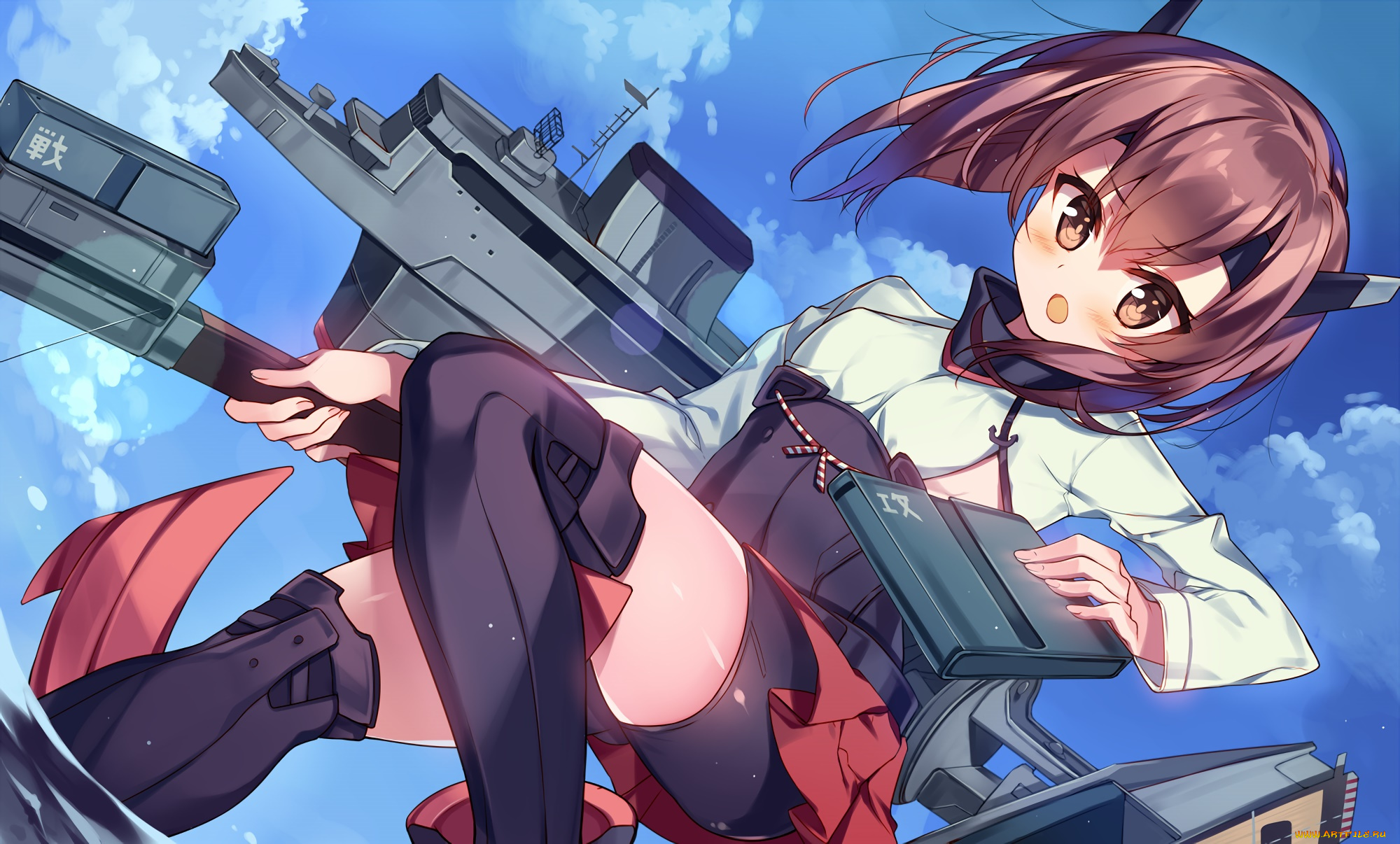 аниме, kantai, collection, взгляд, девушка, фон