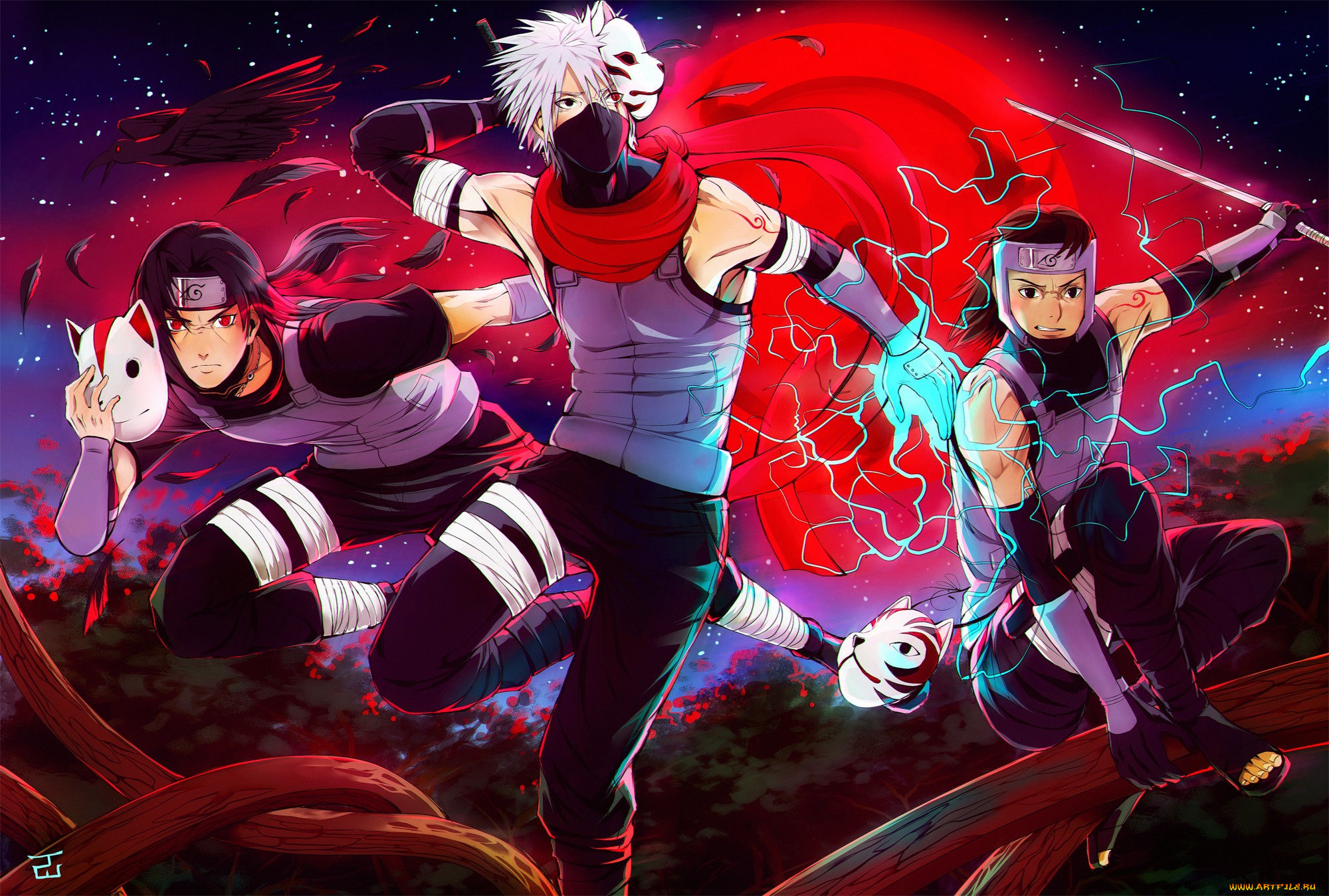 аниме, naruto, art, by, agentwhitehawk, itachi, uchiha, kakashi, hatake, yamato, tenzou, anbu