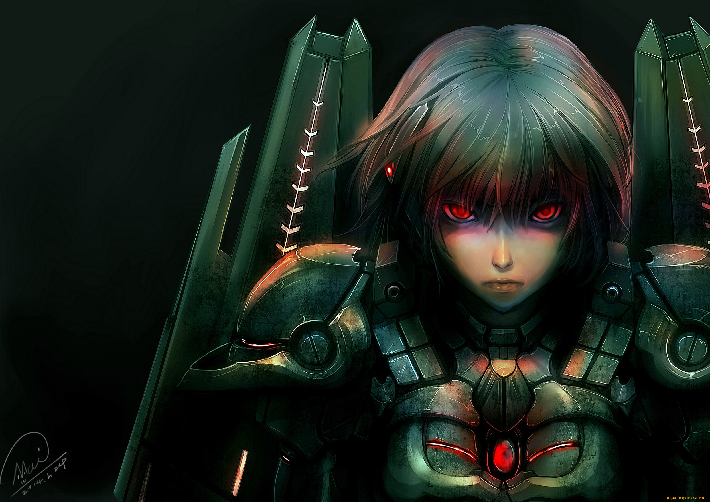 аниме, оружие, , техника, , технологии, art, shou, mai, меха, девушка, mechagirl, красные, глаза