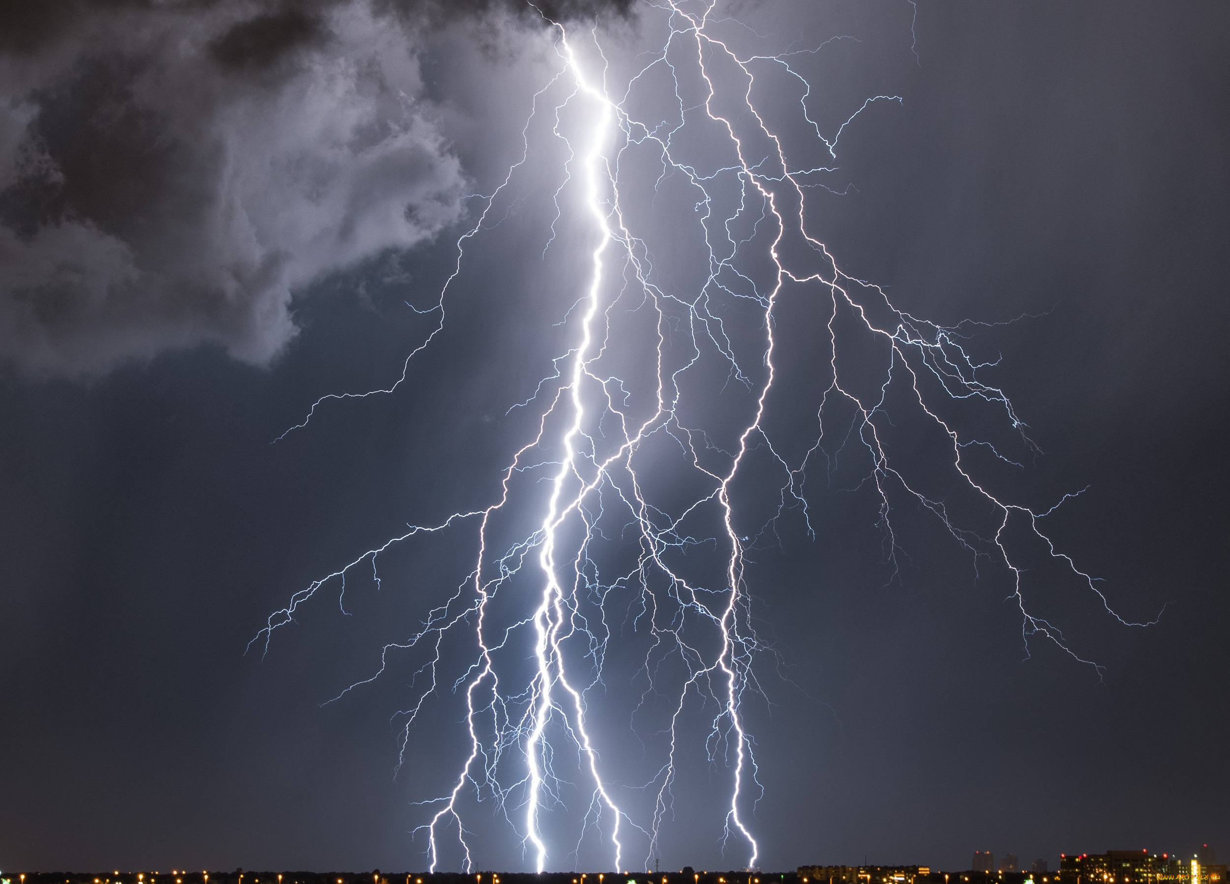 природа, молния, , гроза, ночь