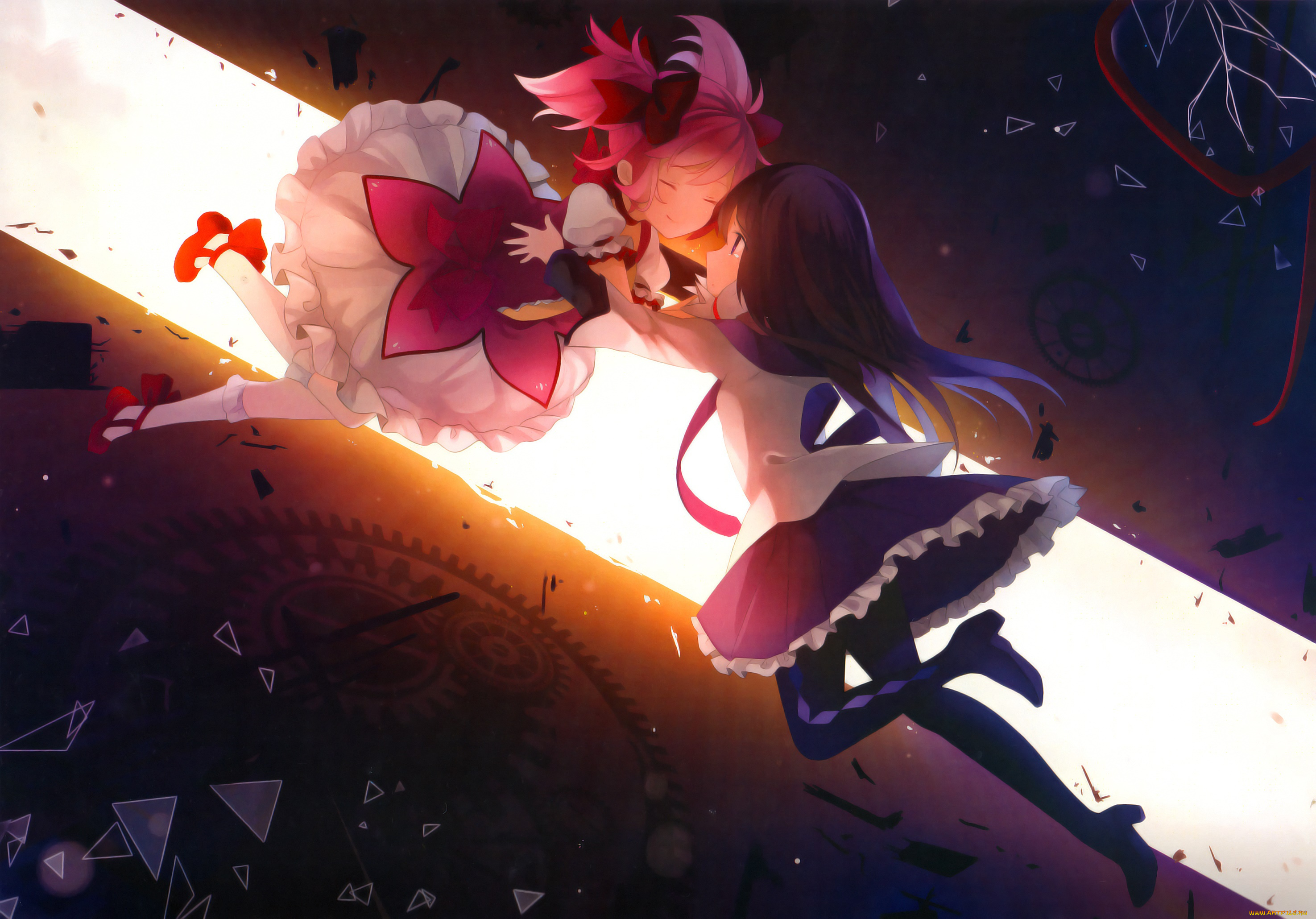 mahou, shoujo, madoka, magika, аниме, фон, взгляд, девушки