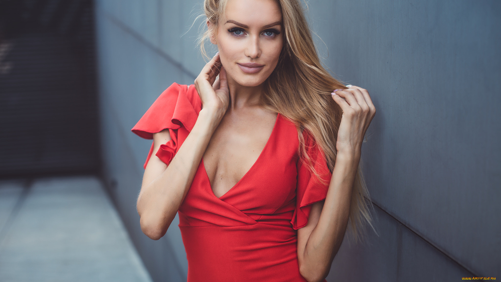 девушки, -unsort, , блондинки, , светловолосые, красное, платье