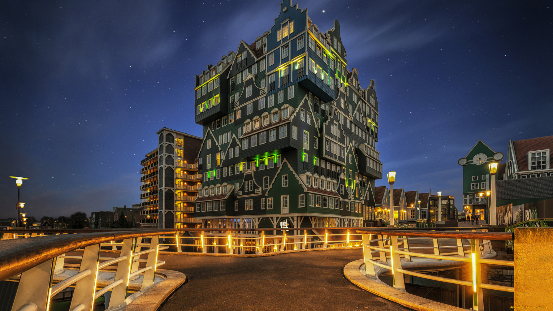 dutch, architecture, , zaandam, города, -, здания, , дома, ночь, огни, inntel, hotels, amsterdam, огни, города, ночные, огни, нидерланды, голландия