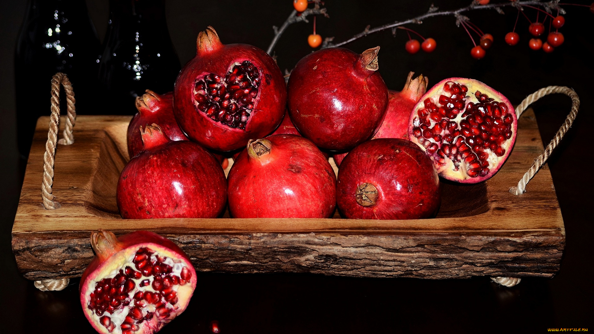 еда, гранат, ягоды, плоды, ветки