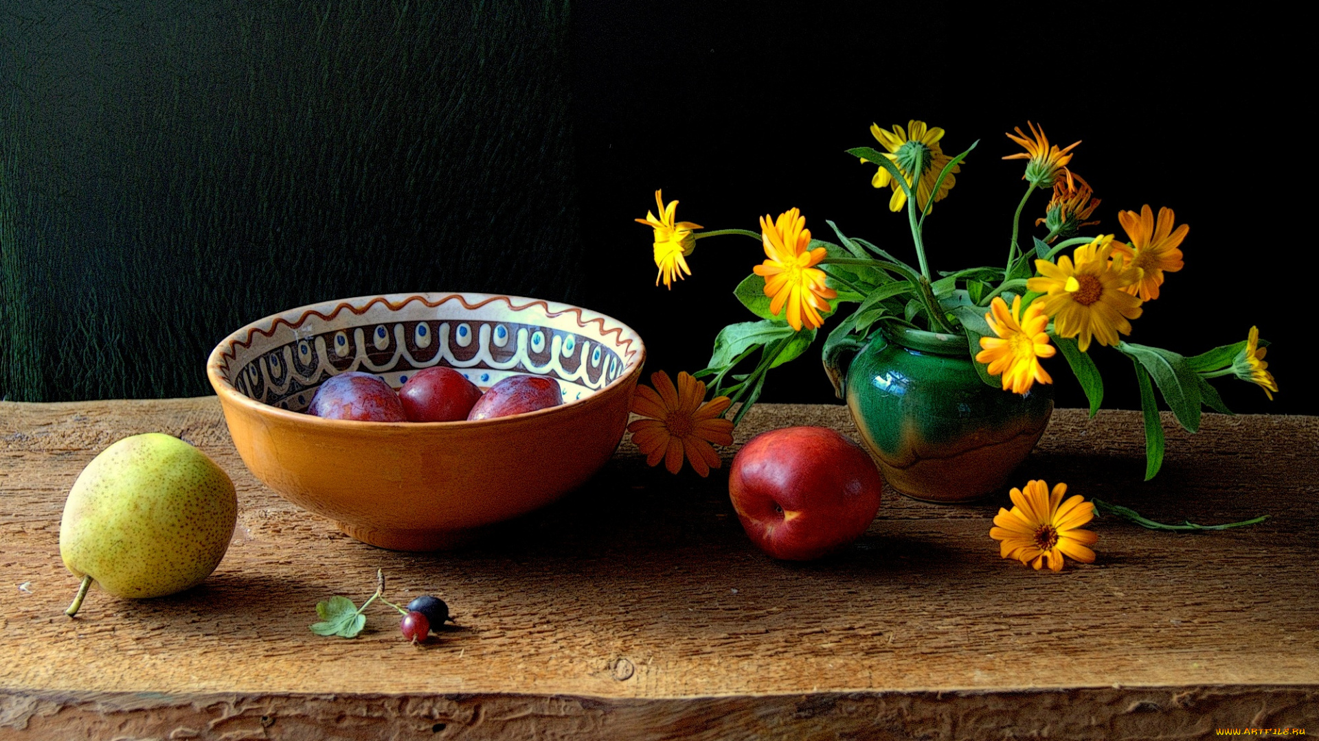 еда, натюрморт, цветы, фрукты, ноготки, хохлова, наталья