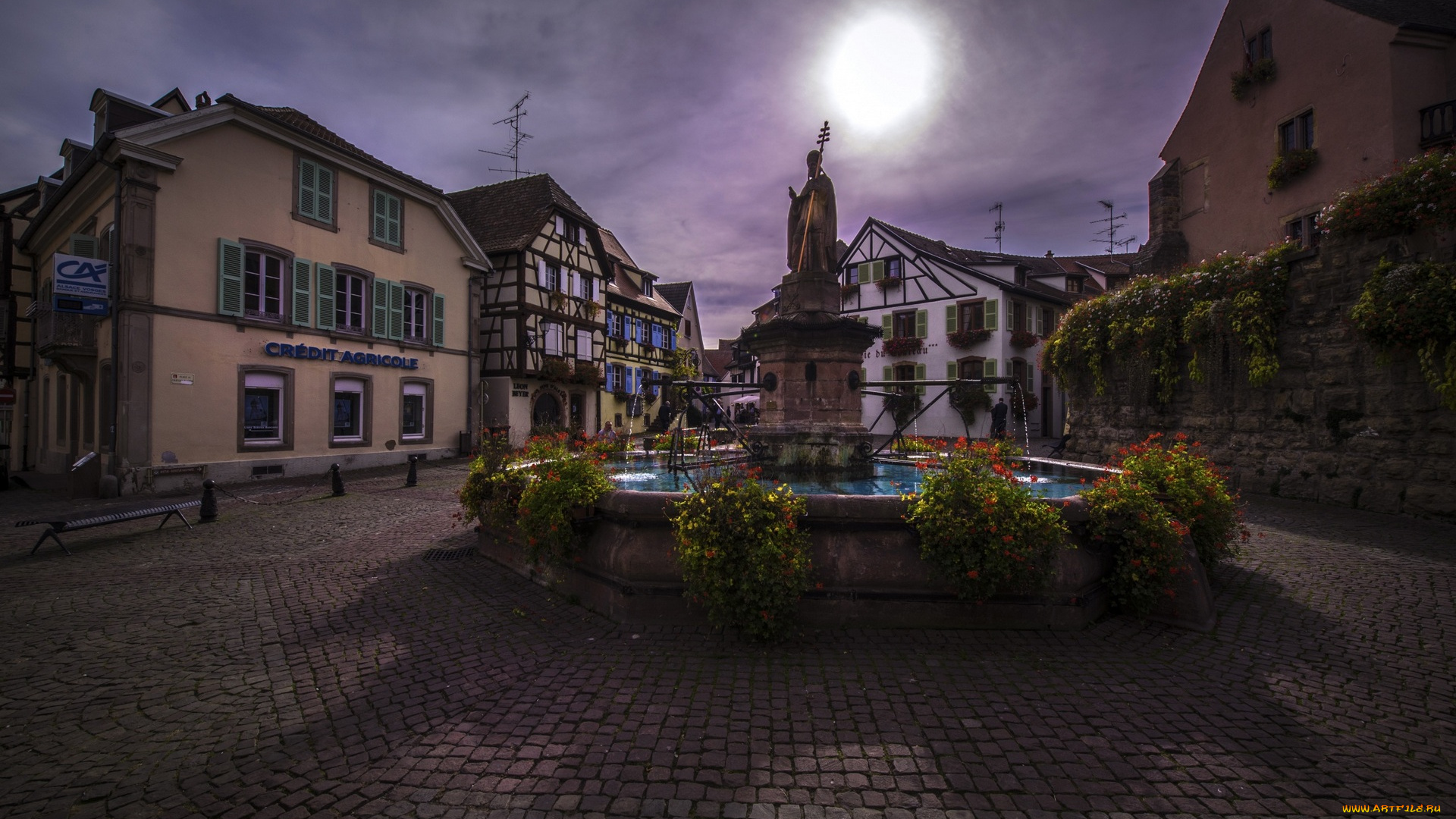 франция, города, -, улицы, , площади, , набережные, скульптура, фонтан, здания, цветы