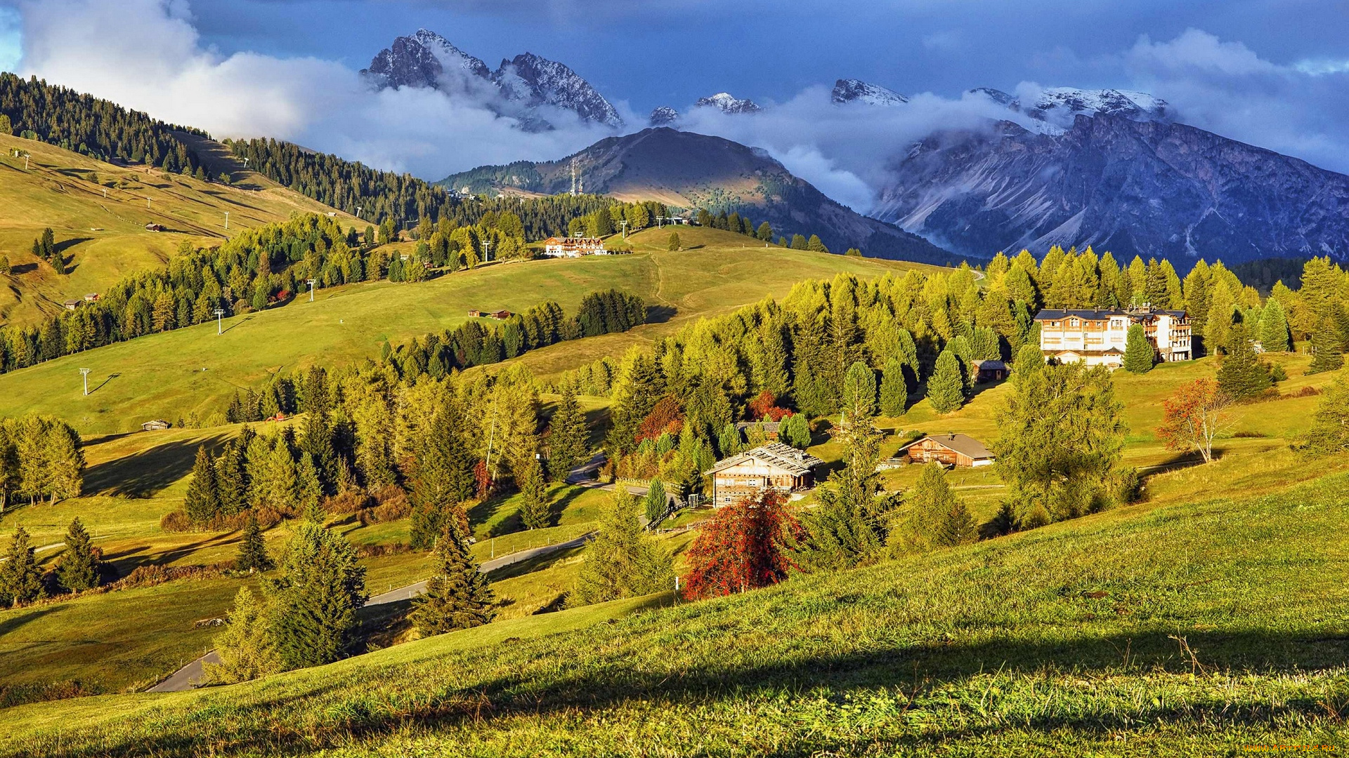 италия, природа, пейзажи, здания, растения, деревья, трава, облака, горы