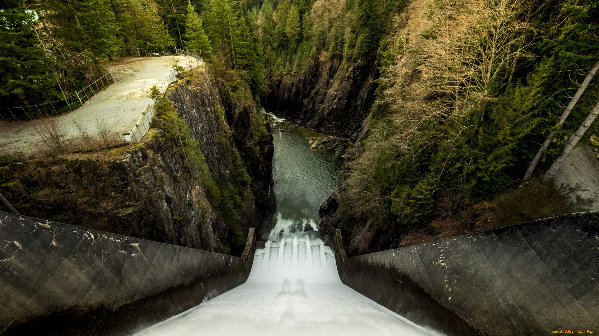 канада, природа, водопады, площадка, пена, водоем, деревья