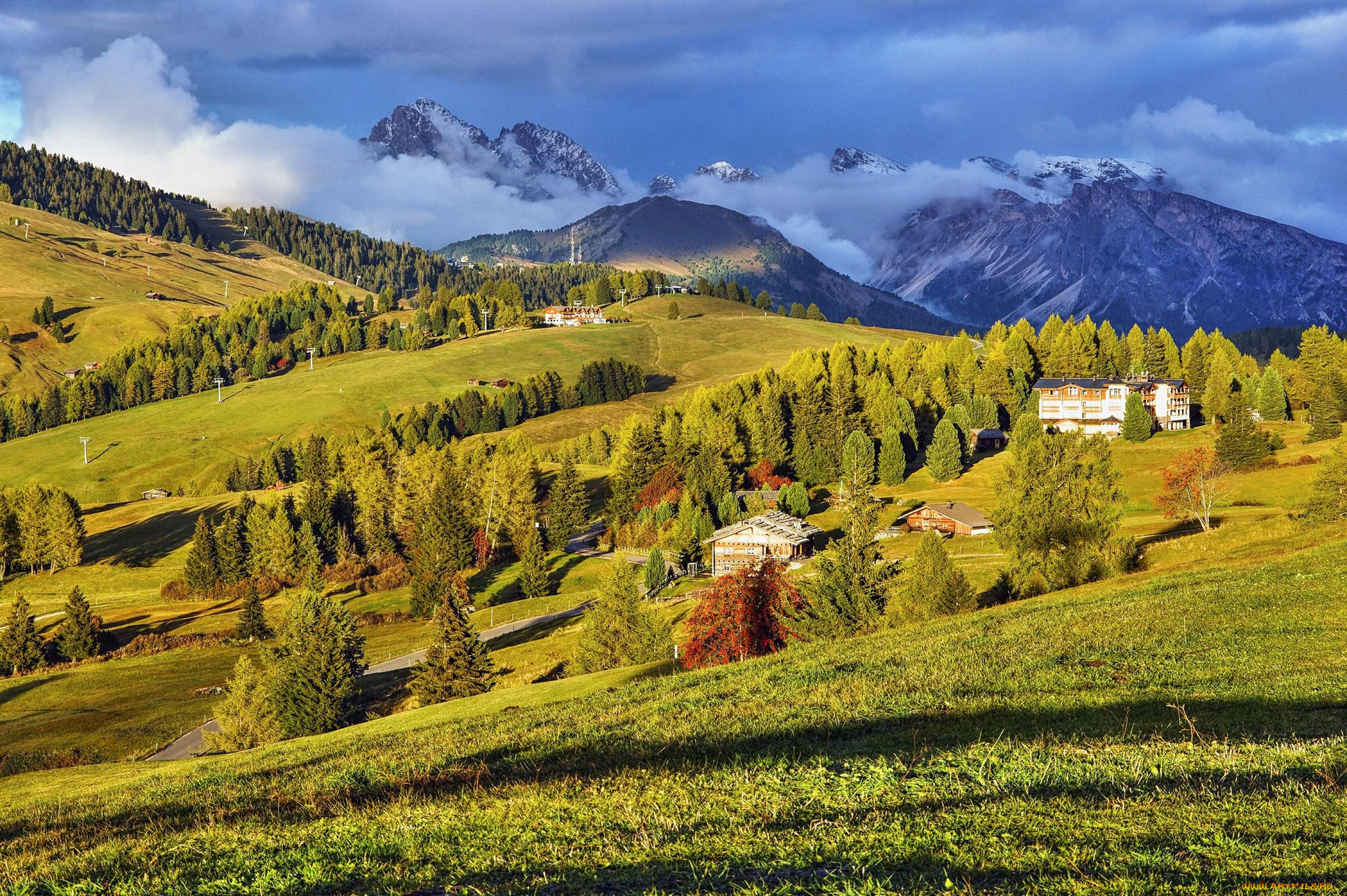 италия, природа, пейзажи, здания, растения, деревья, трава, облака, горы