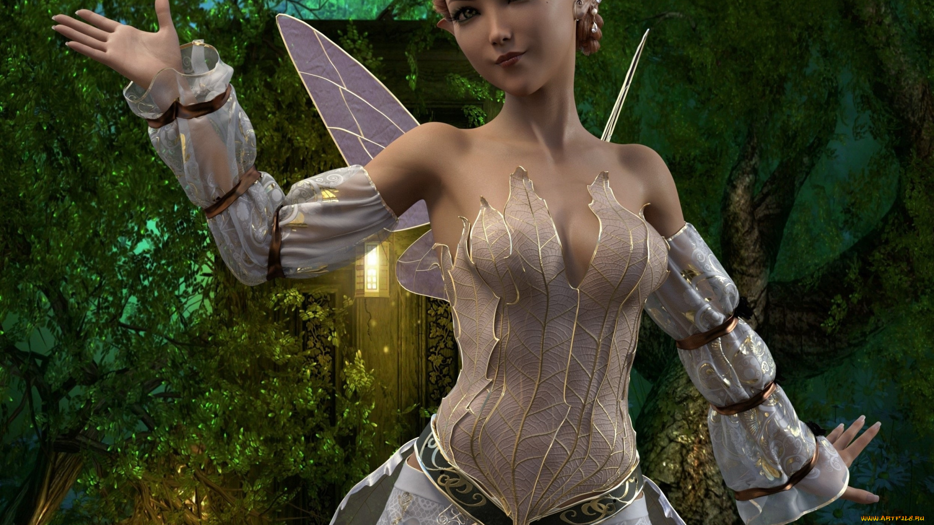 3д, графика, эльфы, , elves, взгляд, фон, эльфийка