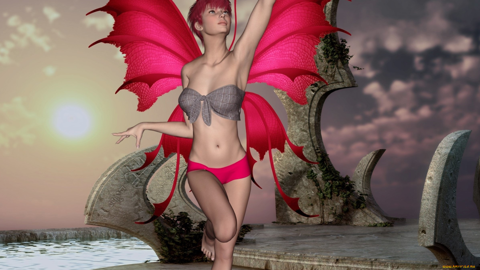 3д, графика, эльфы, , elves, взгляд, фон, эльфийка