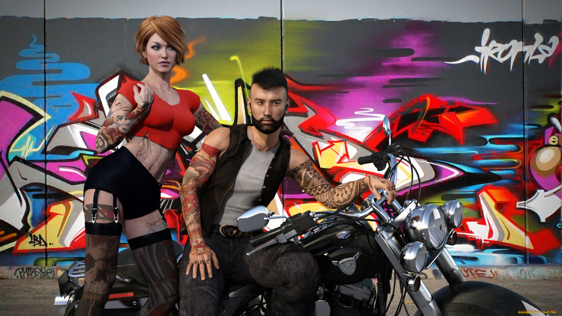 3д, графика, люди-авто, мото, , people-, car, , , moto, девушка, взгляд, фон, парень