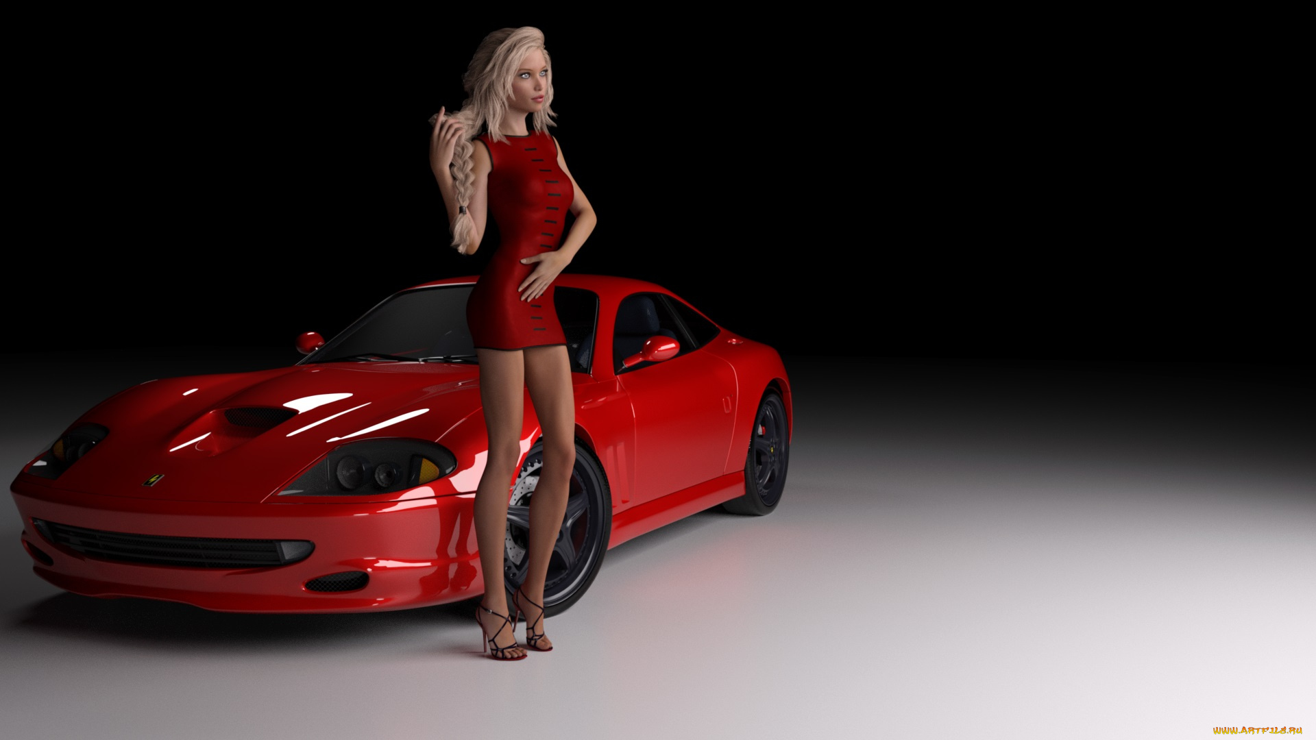 3д, графика, люди-авто, мото, , people-, car, , , moto, взгляд, девушка, автомобиль, фон