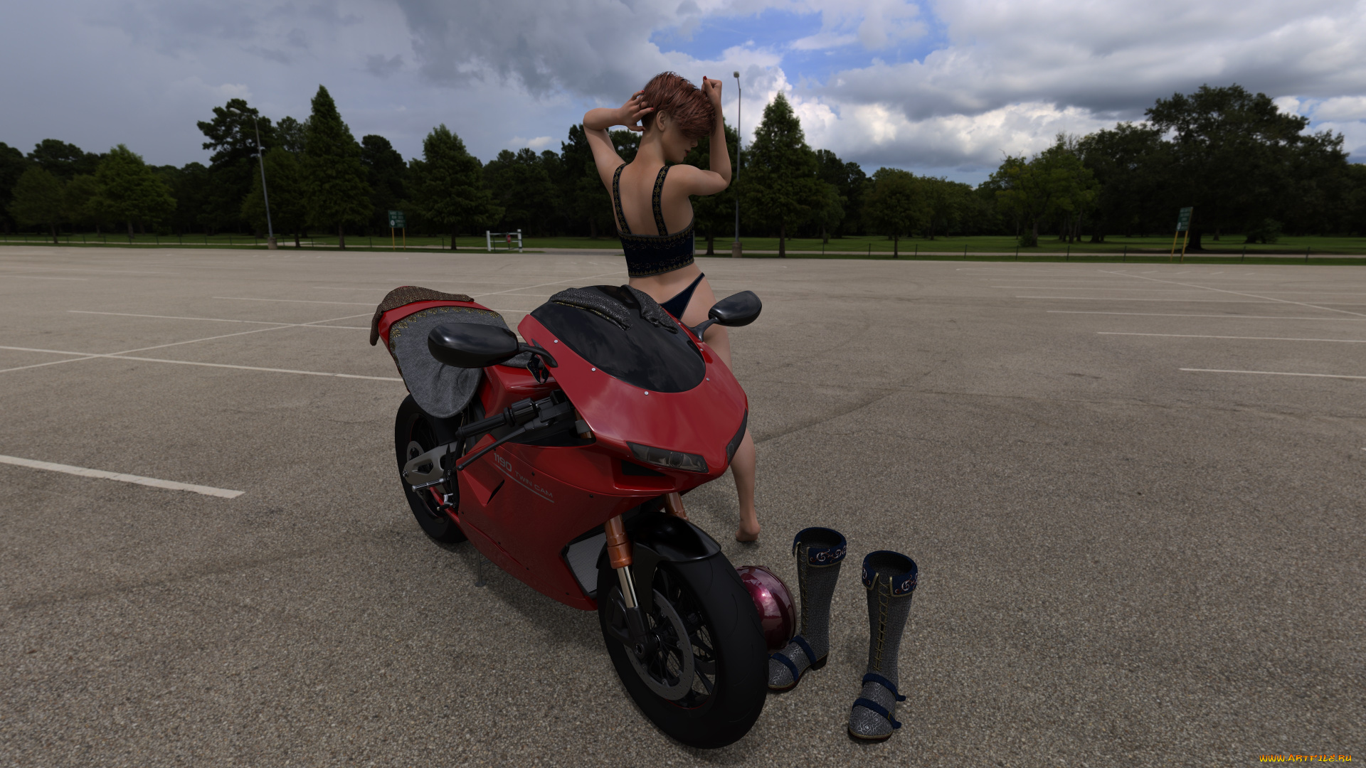 3д, графика, люди-авто, мото, , people-, car, , , moto, фон, взгляд, девушка