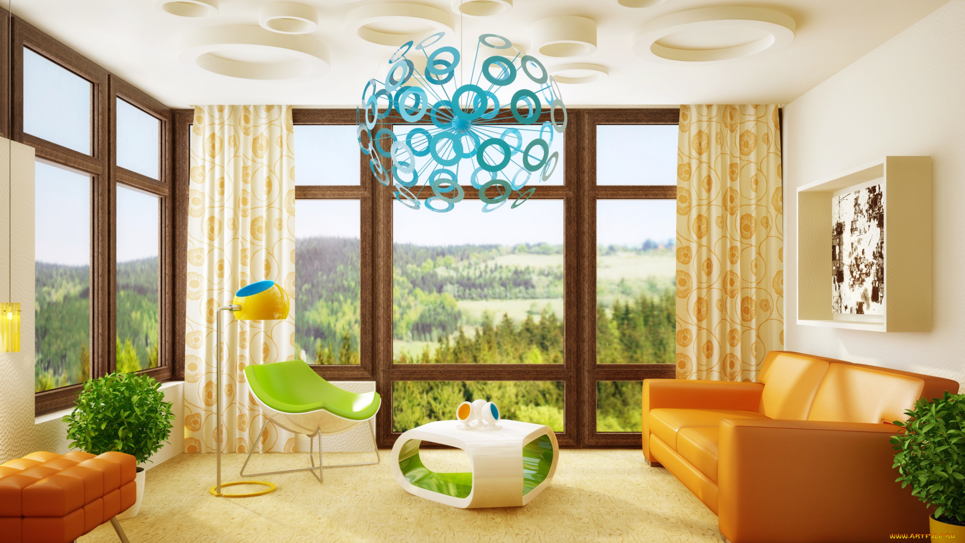 3д, графика, реализм, , realism, комната, цветы, гостиная, интерьер, мебель, modern, interior, room, вазы