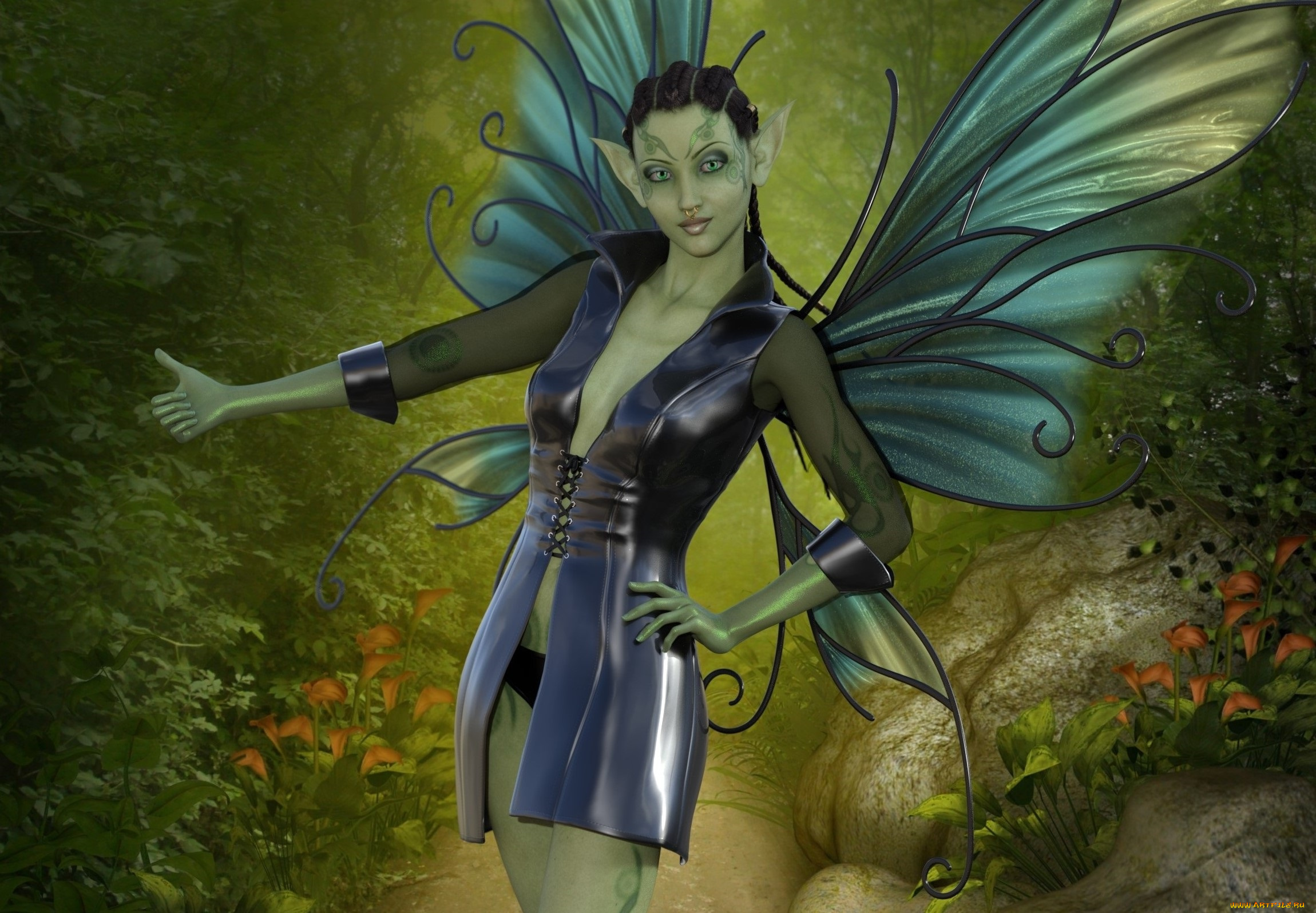 3д, графика, эльфы, , elves, взгляд, фон, эльфийка