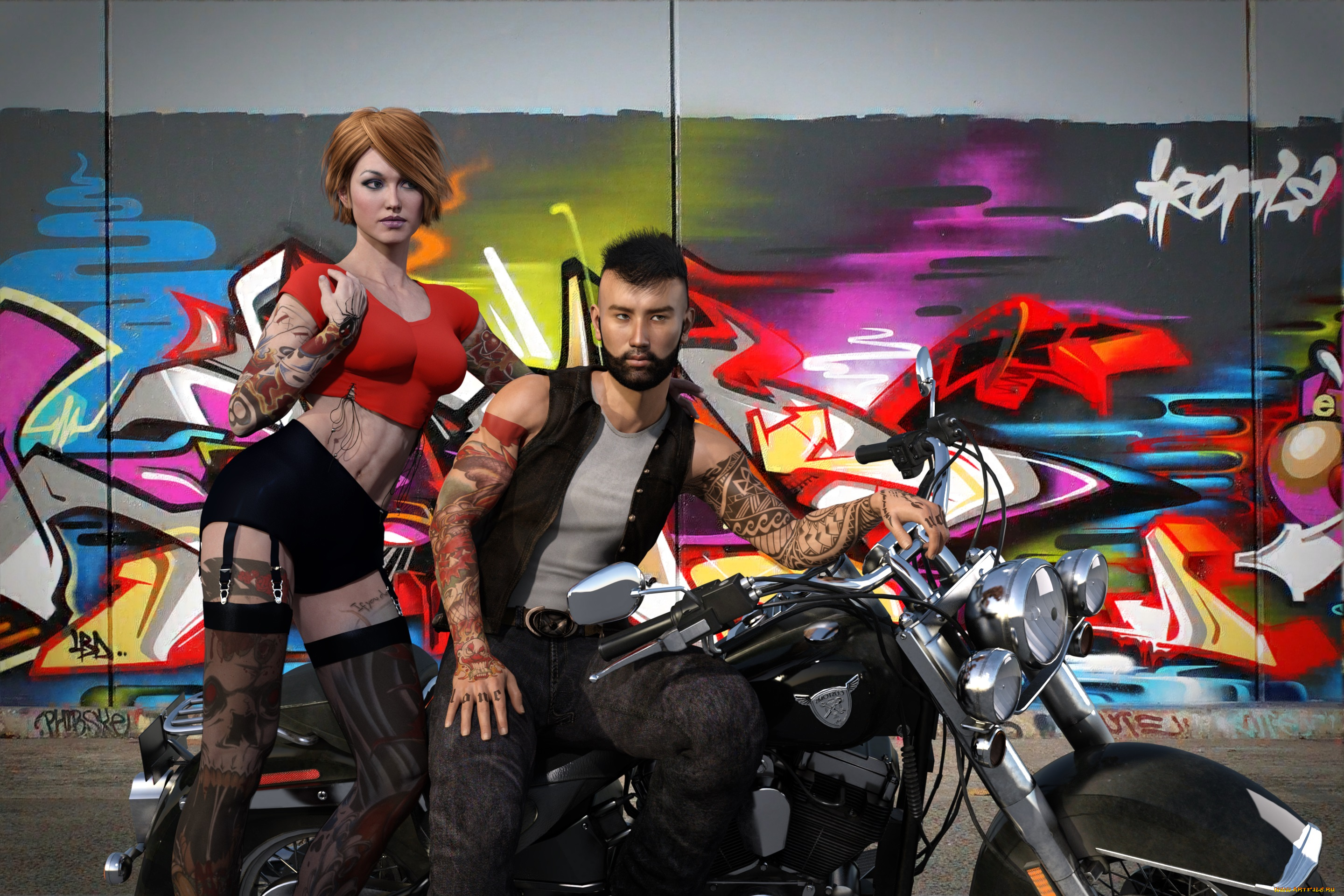 3д, графика, люди-авто, мото, , people-, car, , , moto, девушка, взгляд, фон, парень