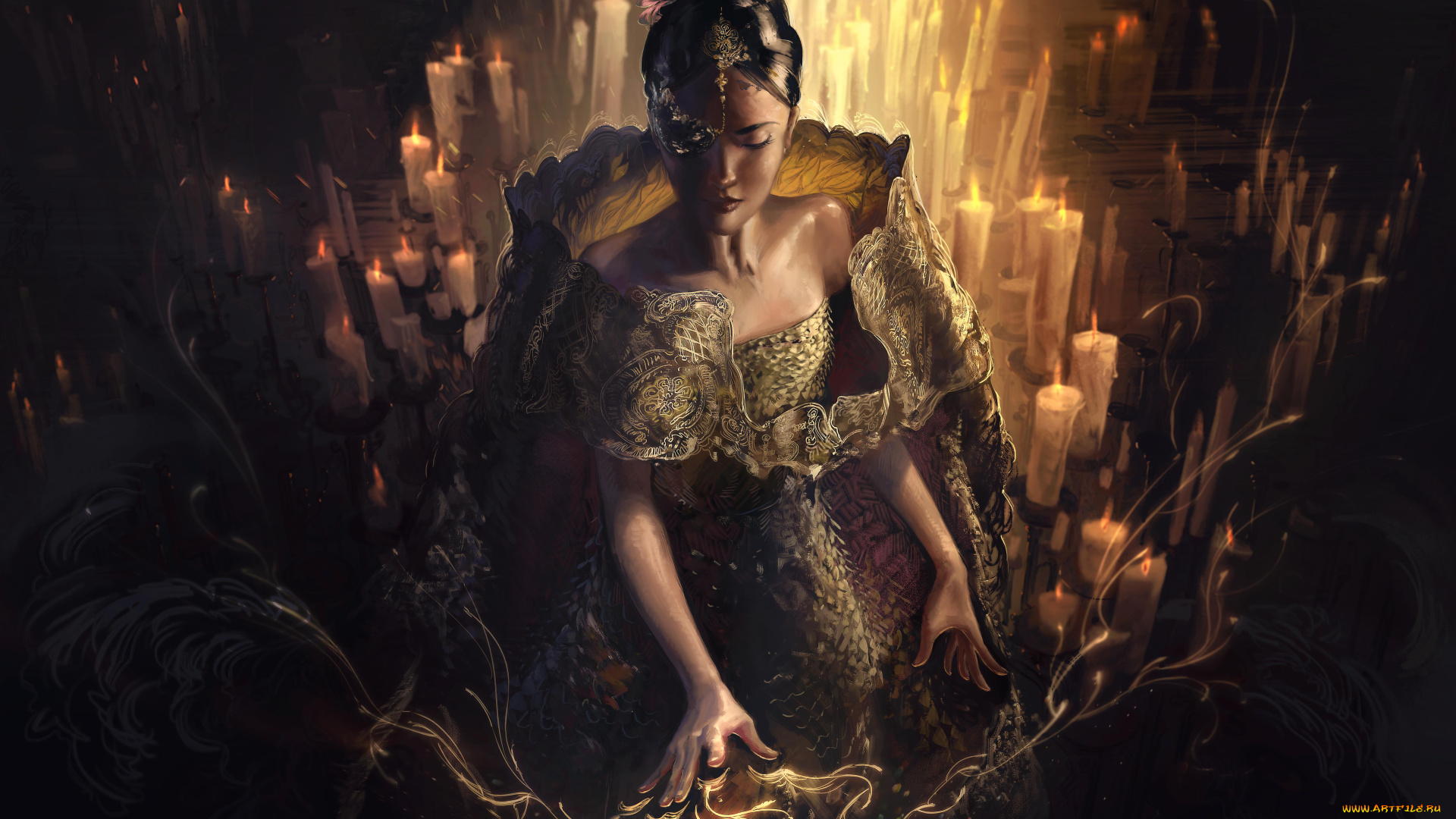 фэнтези, маги, , волшебники, магия, свечи, фон, девушка