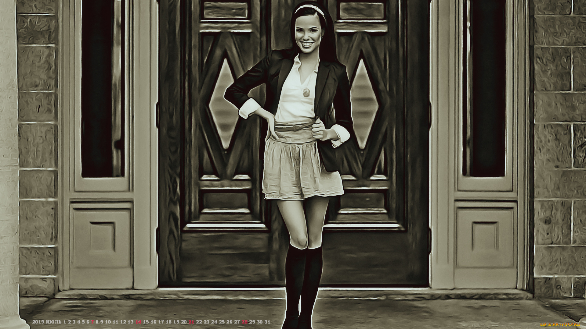 календари, компьютерный, дизайн, девушка, дверь, женщина, улыбка, 2019, calendar