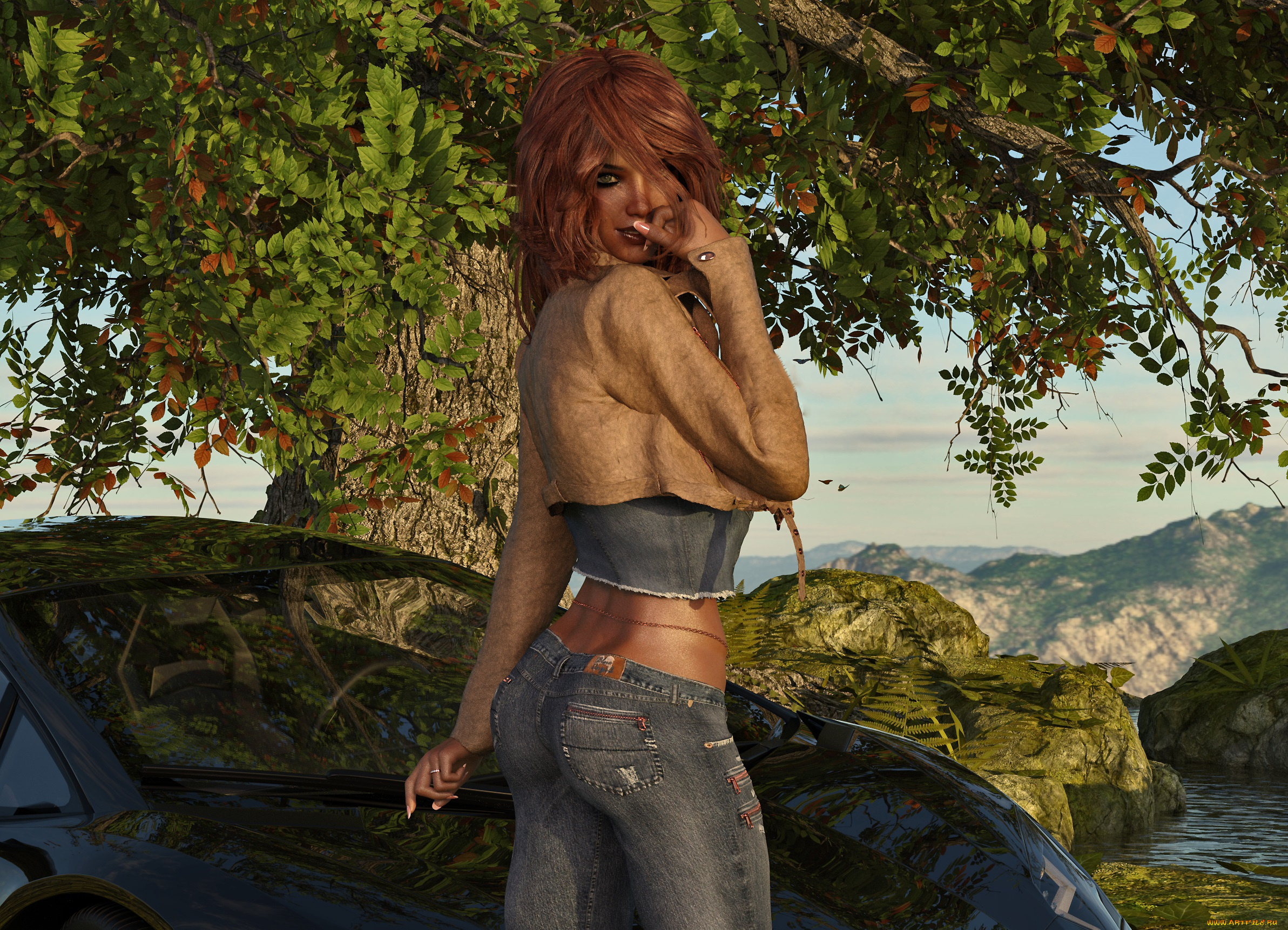 3д, графика, люди-авто, мото, , people-, car, , , moto, девушка, взгляд, фон