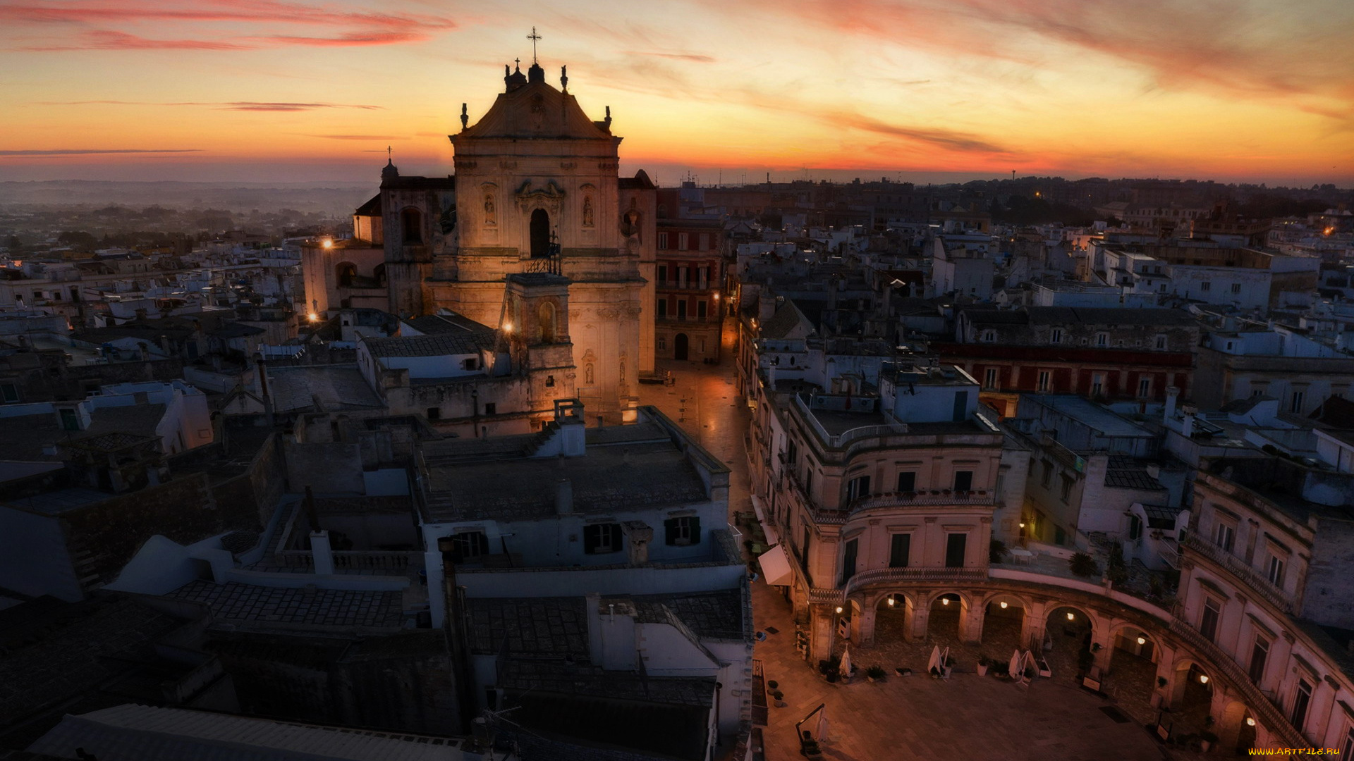 taranto, italy, города, -, огни, ночного, города